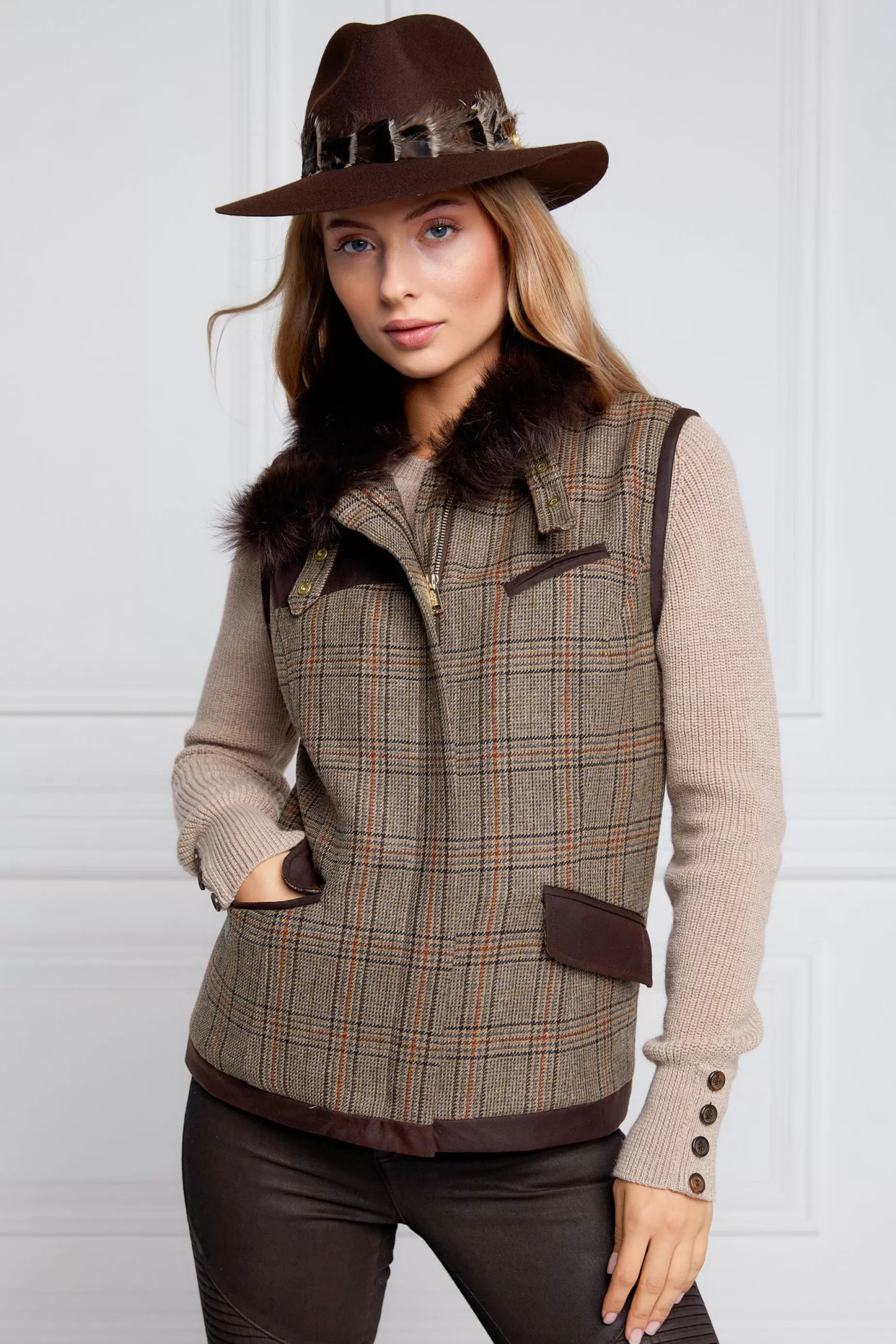 Holland Cooper Gilets | Country Collection>Aviator Gilet Bourbon Tweed