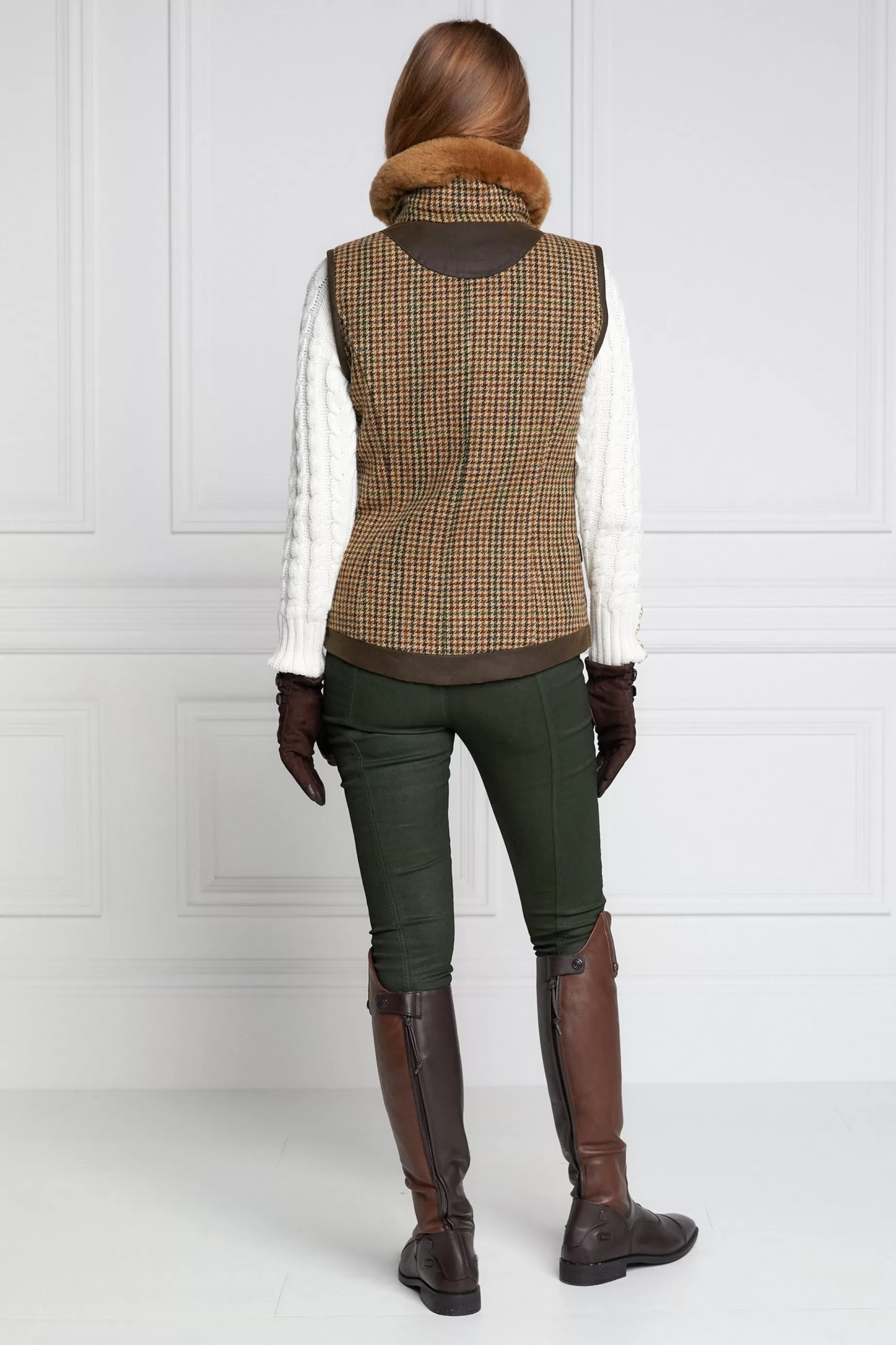 Holland Cooper Gilets>Aviator Gilet Hailes Green Tweed