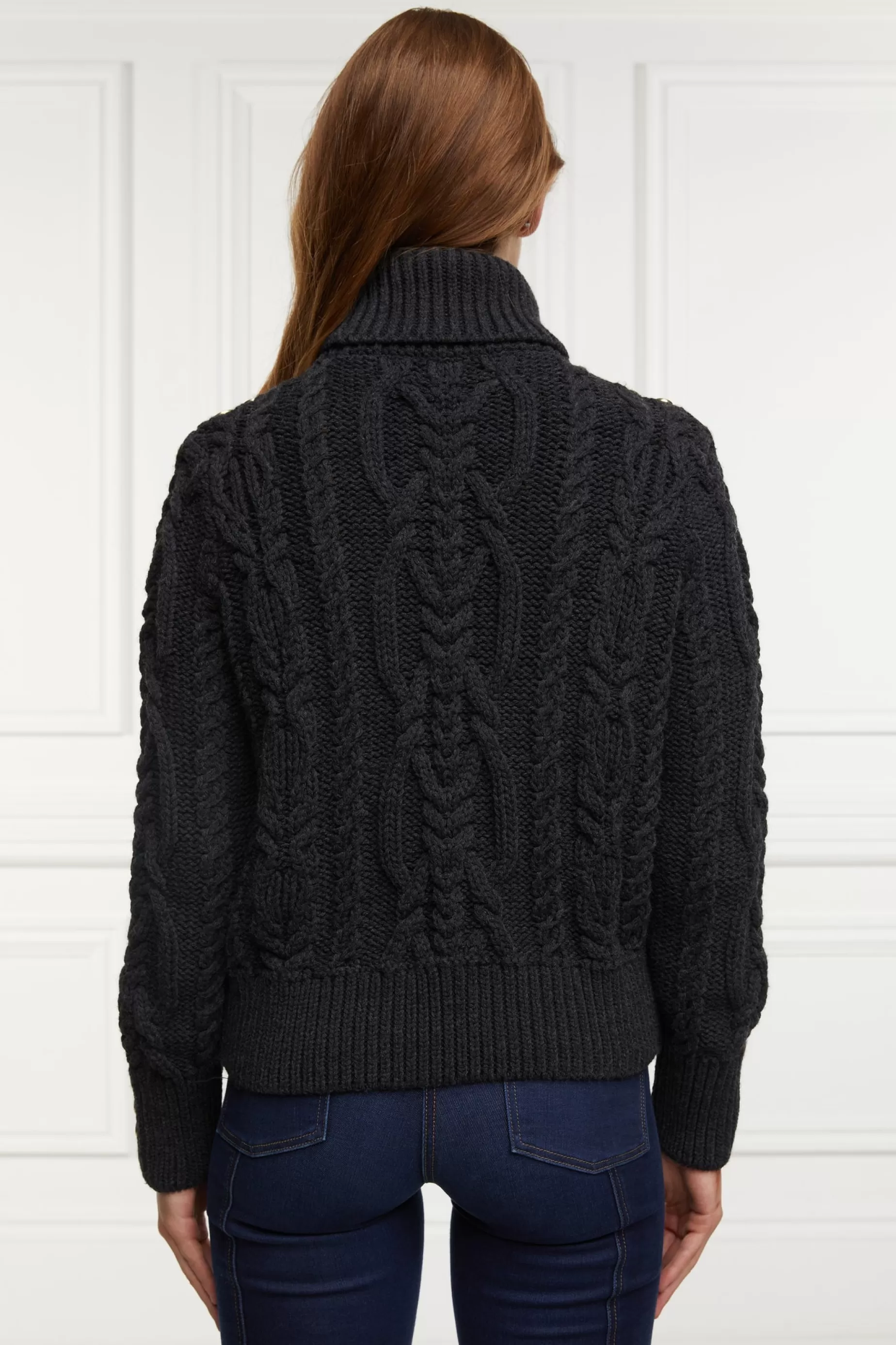 Holland Cooper Knitwear>Belgravia Cable Knit Dark Grey Marl