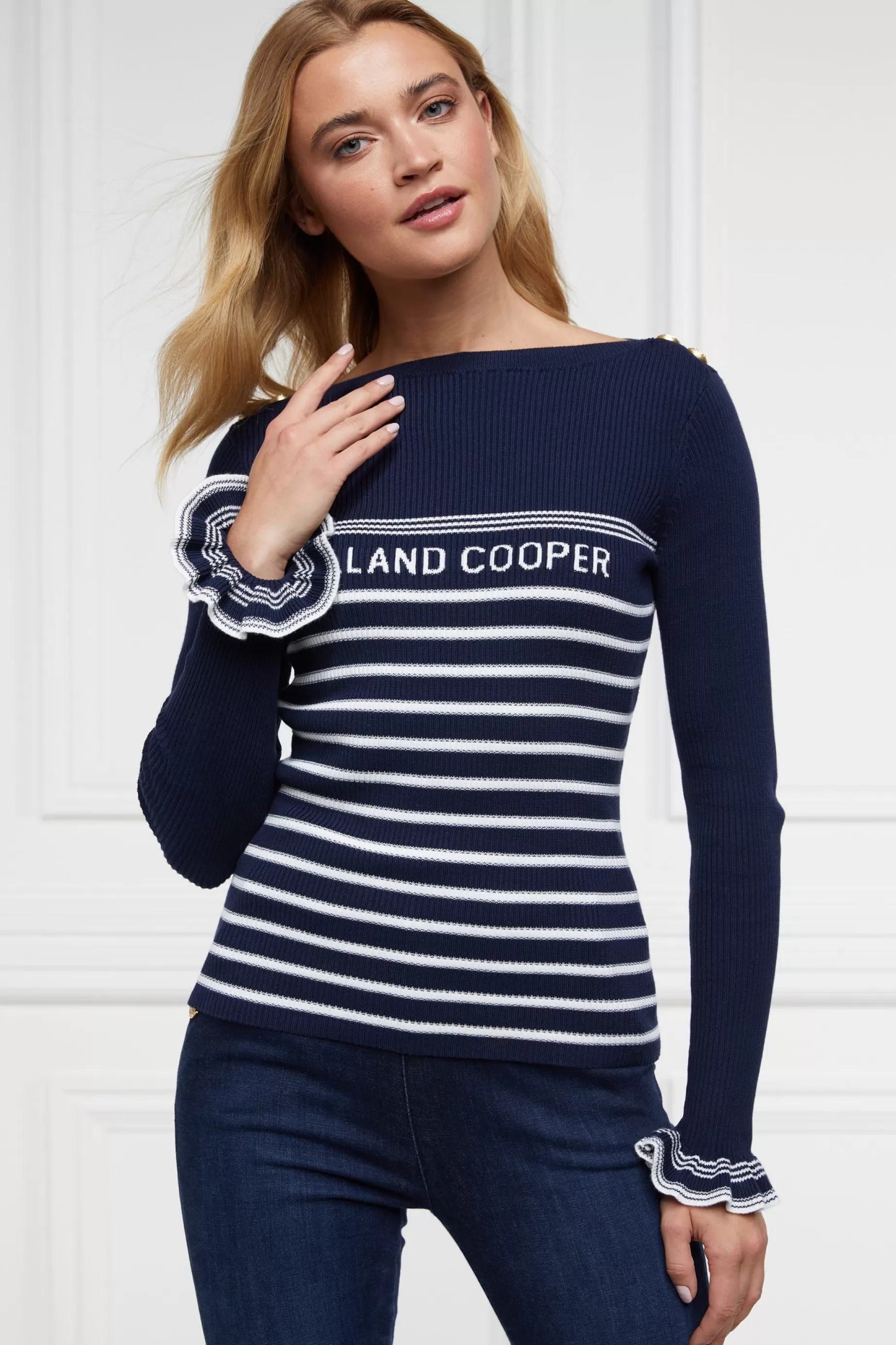 Holland Cooper Knitwear | Shop By Product>Bretton Boat Neck Knit Ink Navy