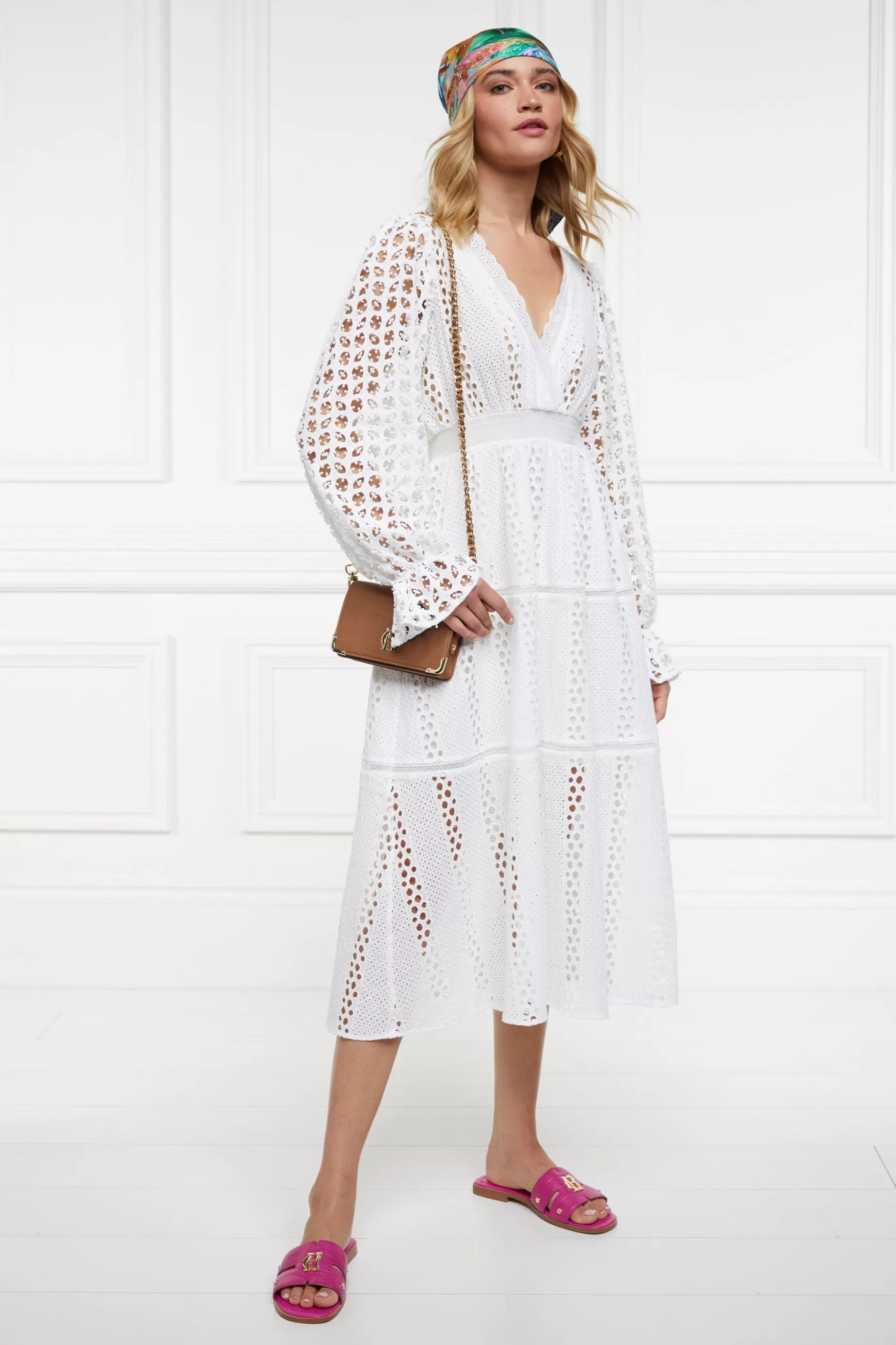 Holland Cooper Dresses | Shop By Product>Broderie Lace V-Neck Midi Dress