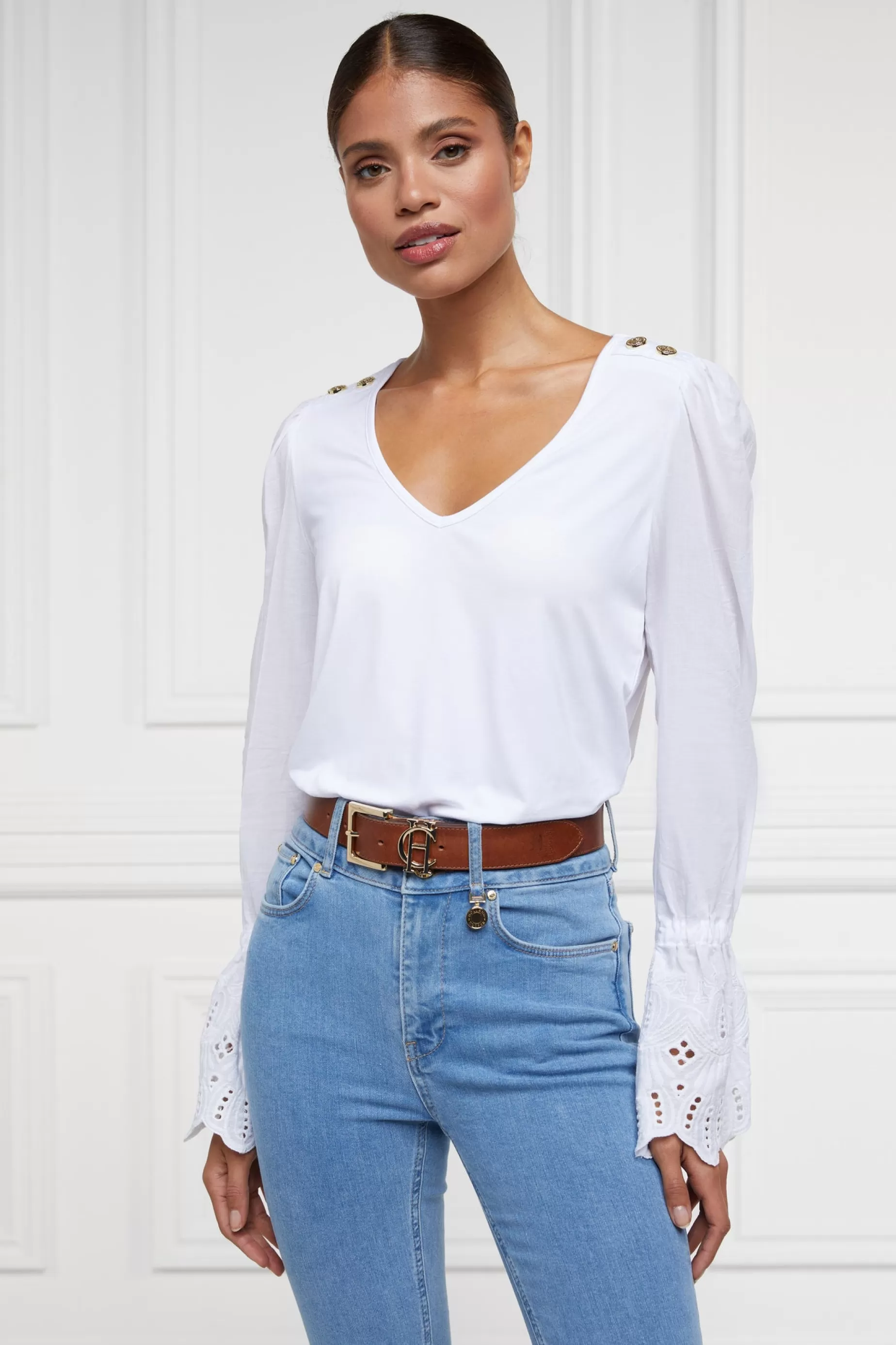 Holland Cooper Shirts & Blouses | Shop By Product>Camilla V-Neck Blouse White