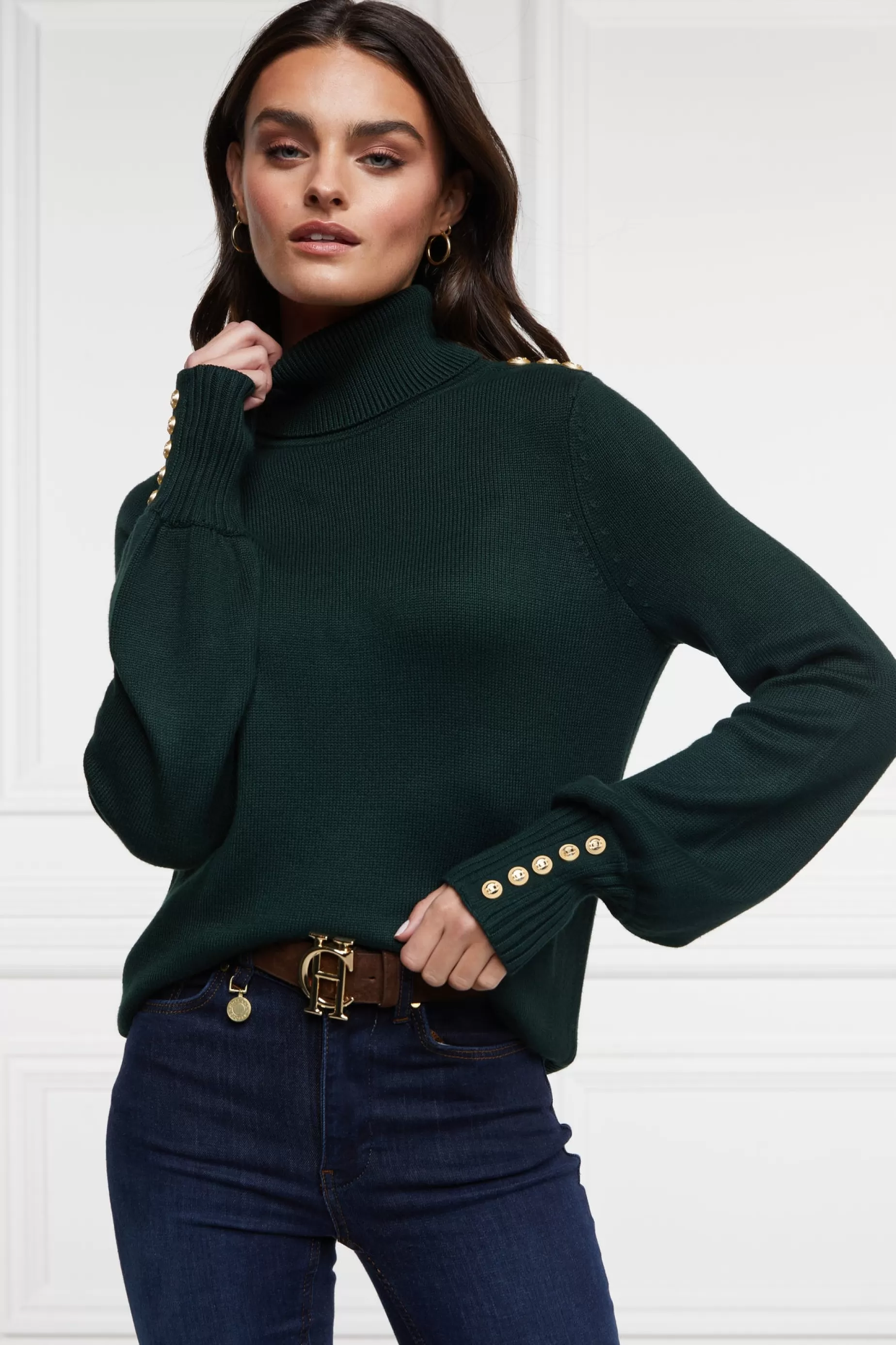 Holland Cooper Après Ski | Knitwear>Chamonix Roll Neck Knit Emerald