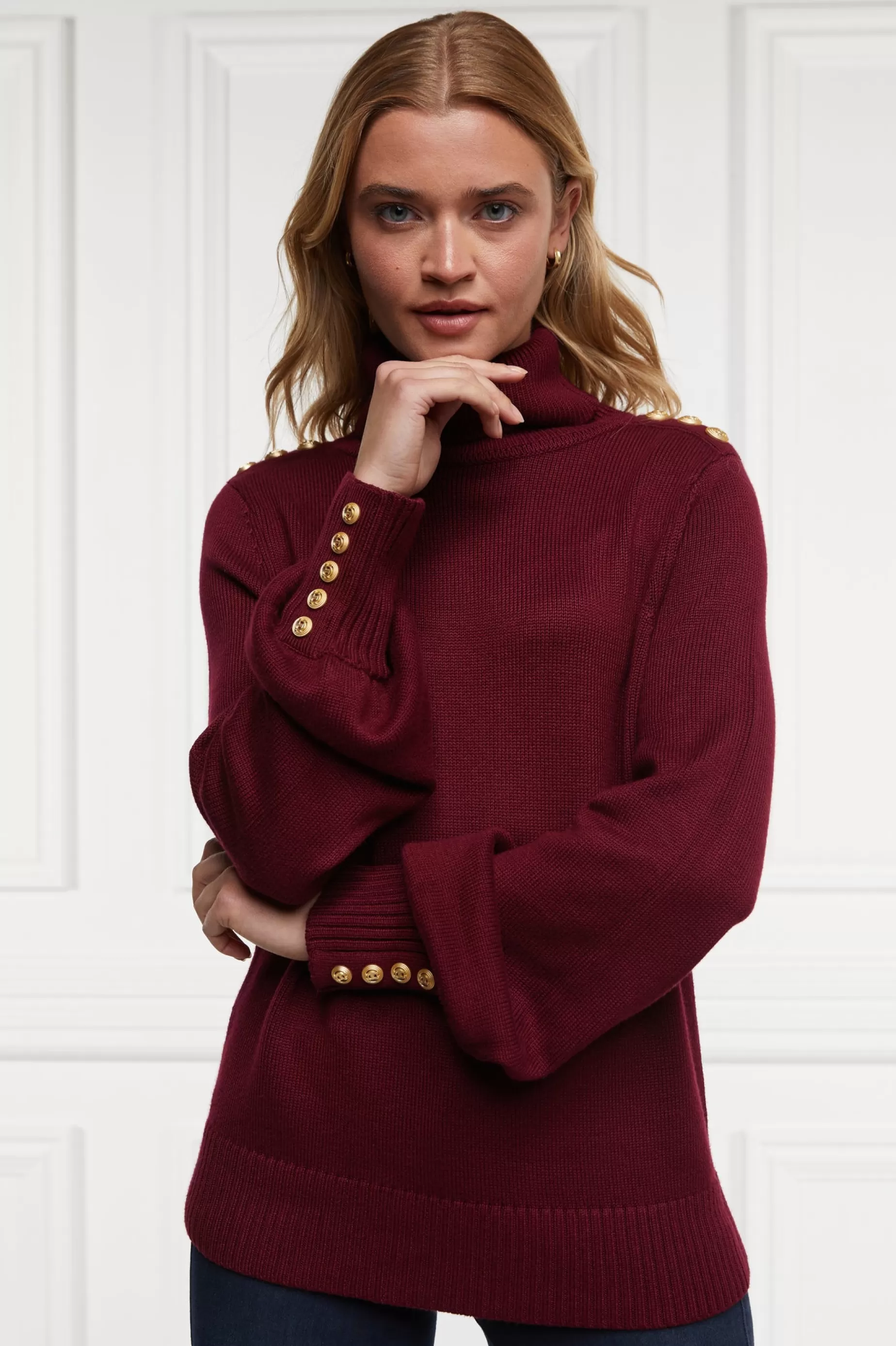 Holland Cooper Gifts For Her | Knitwear>Chamonix Roll Neck Knit Wine