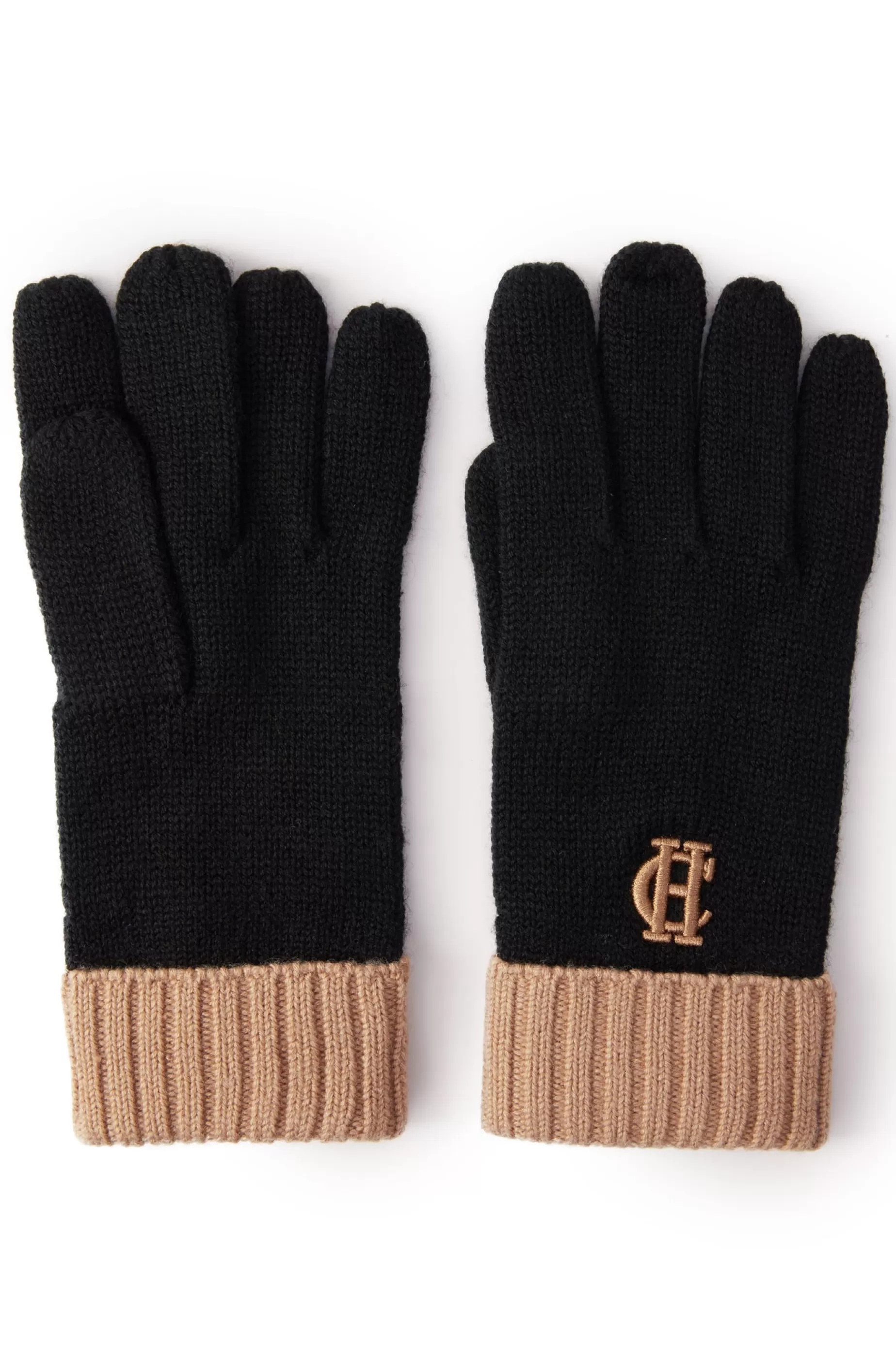 Holland Cooper Accessories | Shop Women>Chelsea Logo Knitted Gloves Black Tan