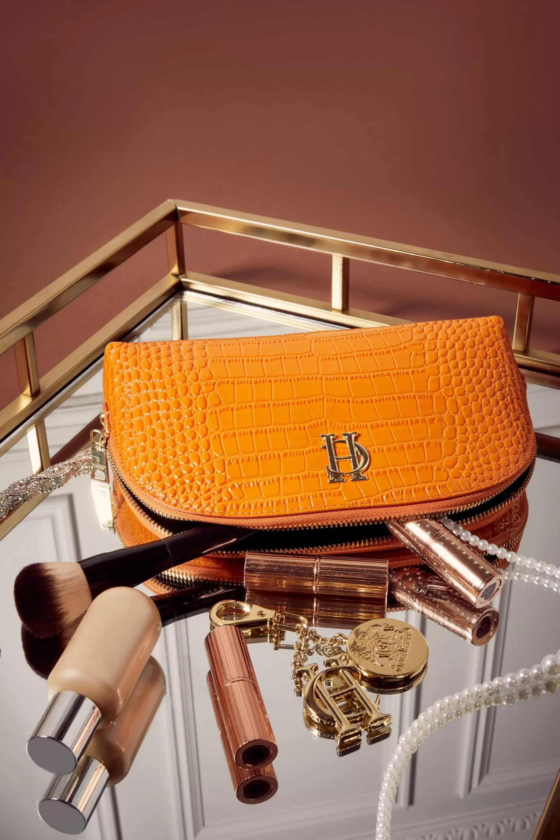 Holland Cooper Holdalls & Travel Bags | Kit Bags & Holdalls>Chelsea Makeup Bag Orange Croc