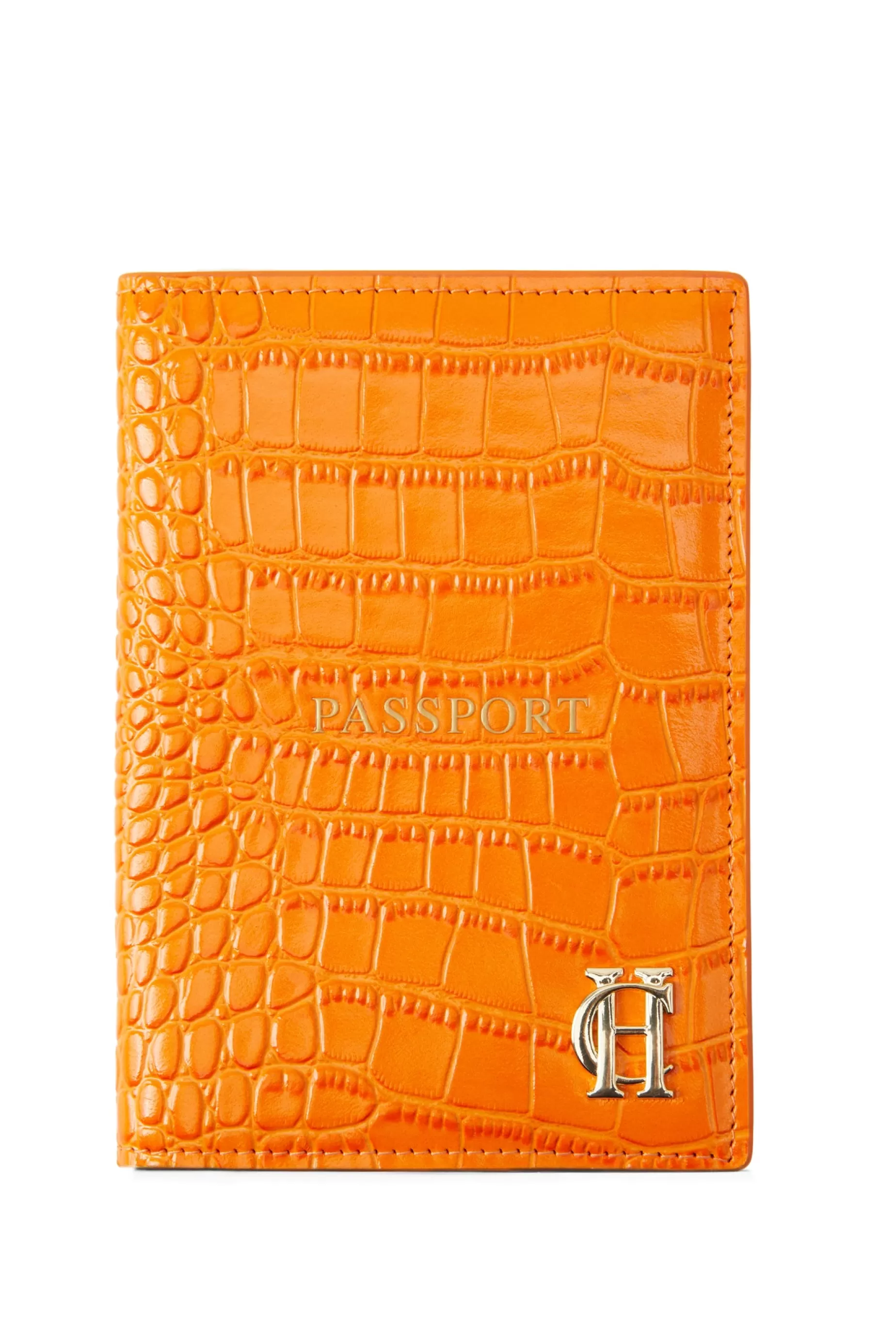 Holland Cooper Small Leather Goods | Small Leather Goods>Chelsea Passport Holder Orange Croc