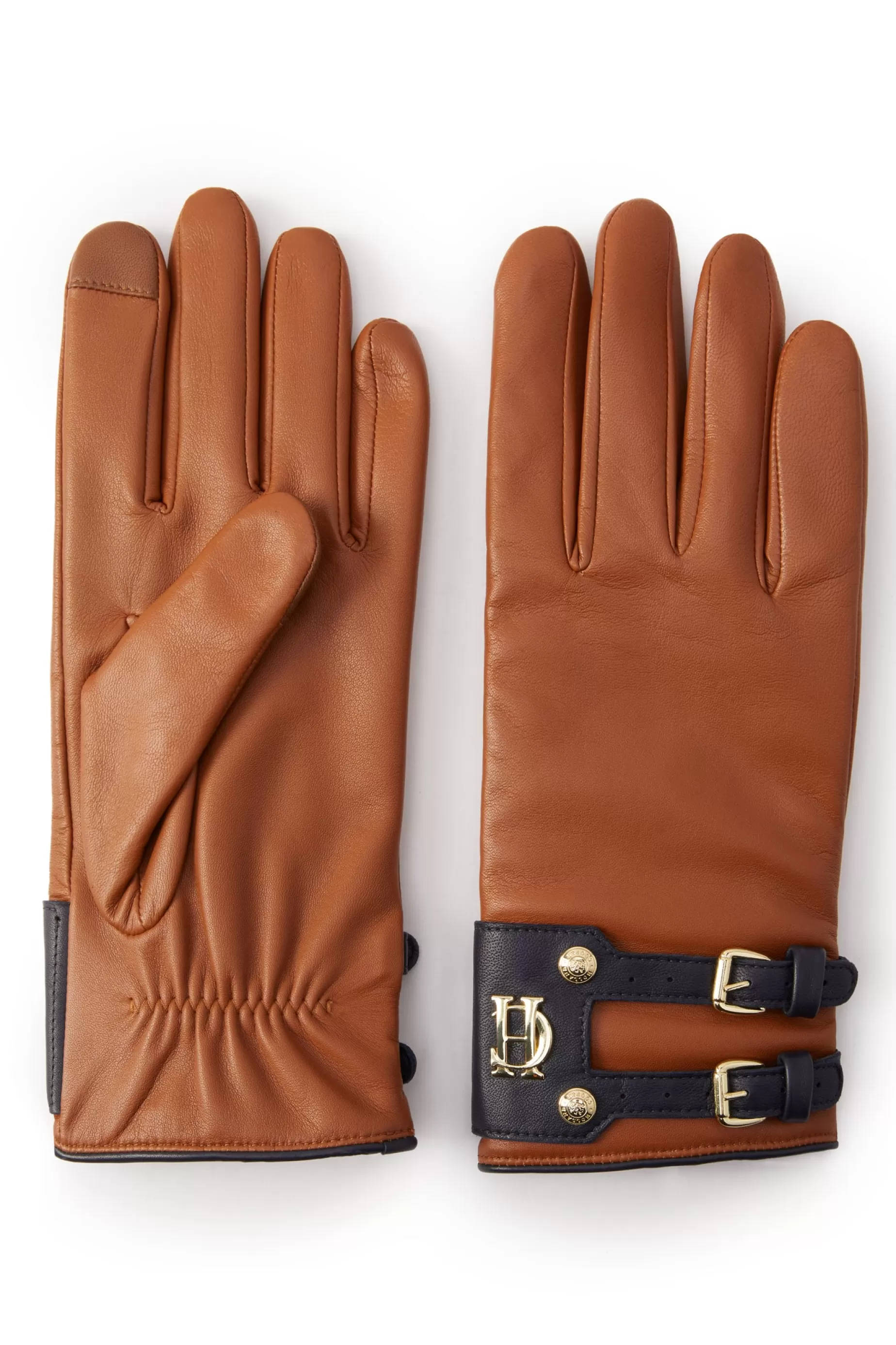 Holland Cooper Accessories | Shop Women>Contrast Leather Gloves Tan Ink Navy