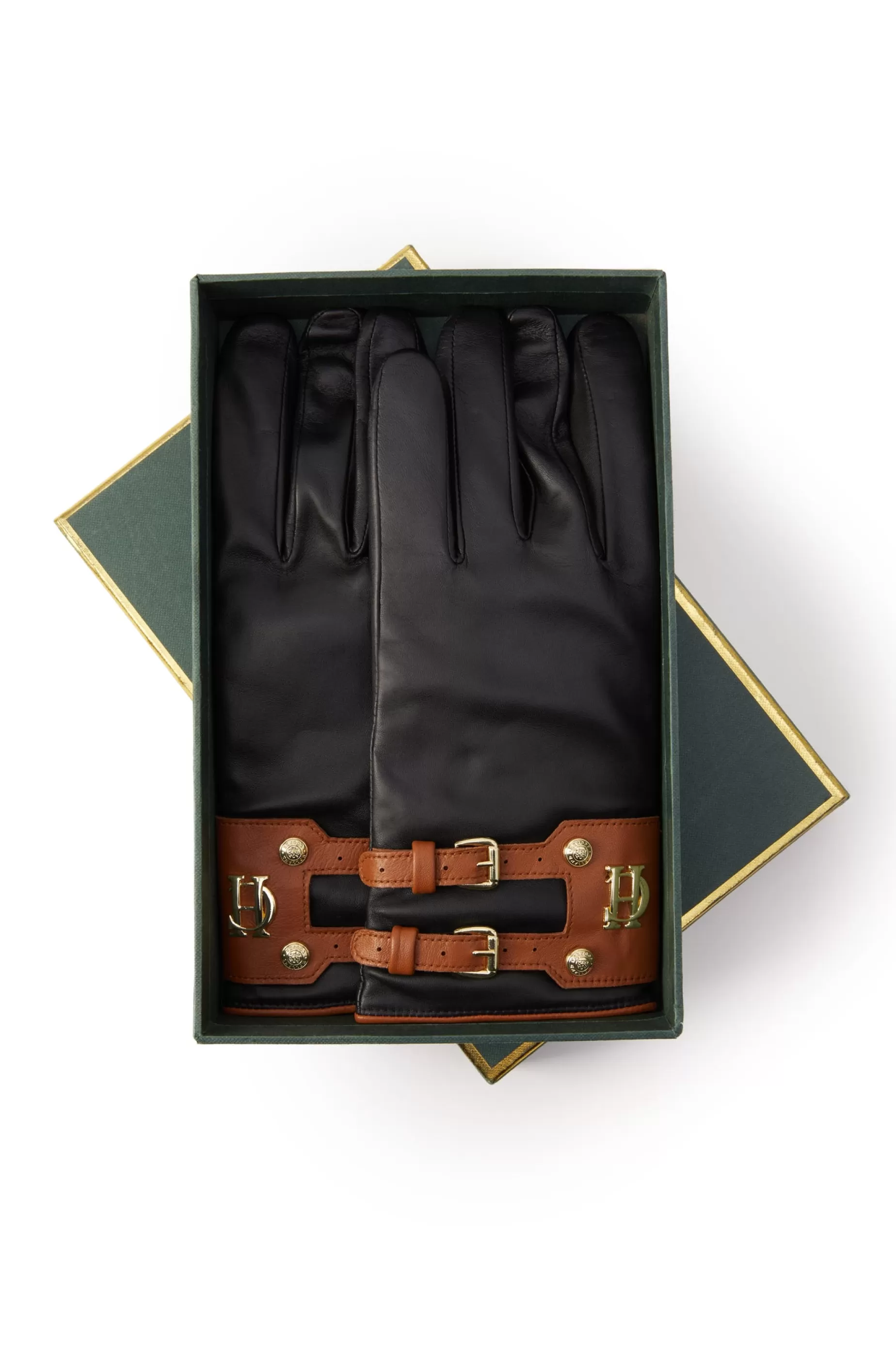 Holland Cooper Accessories | Shop Women>Contrast Leather Gloves Black Tan