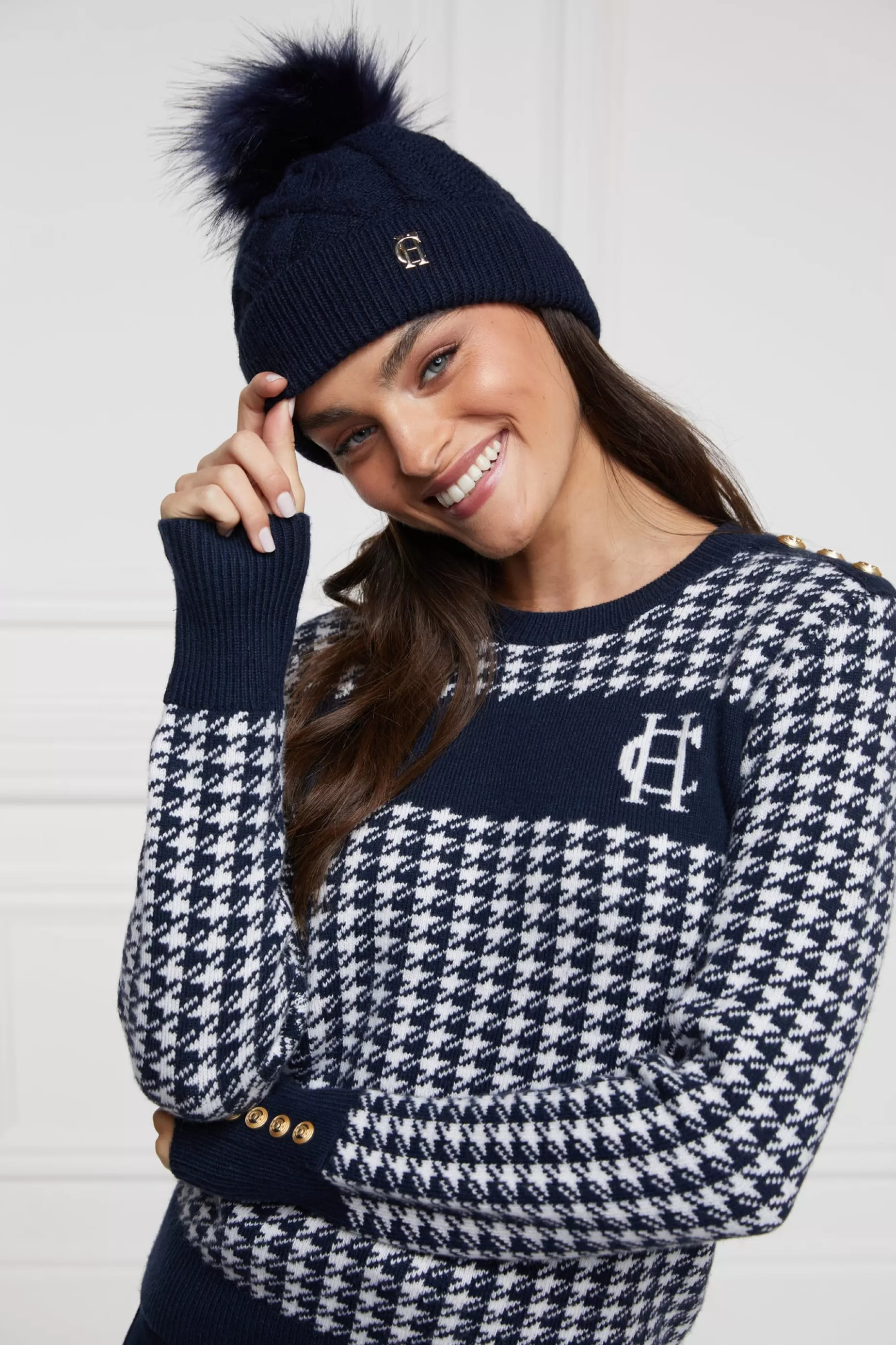 Holland Cooper Hats & Headbands | Hats & Headbands>Cortina Bobble Hat Ink Navy