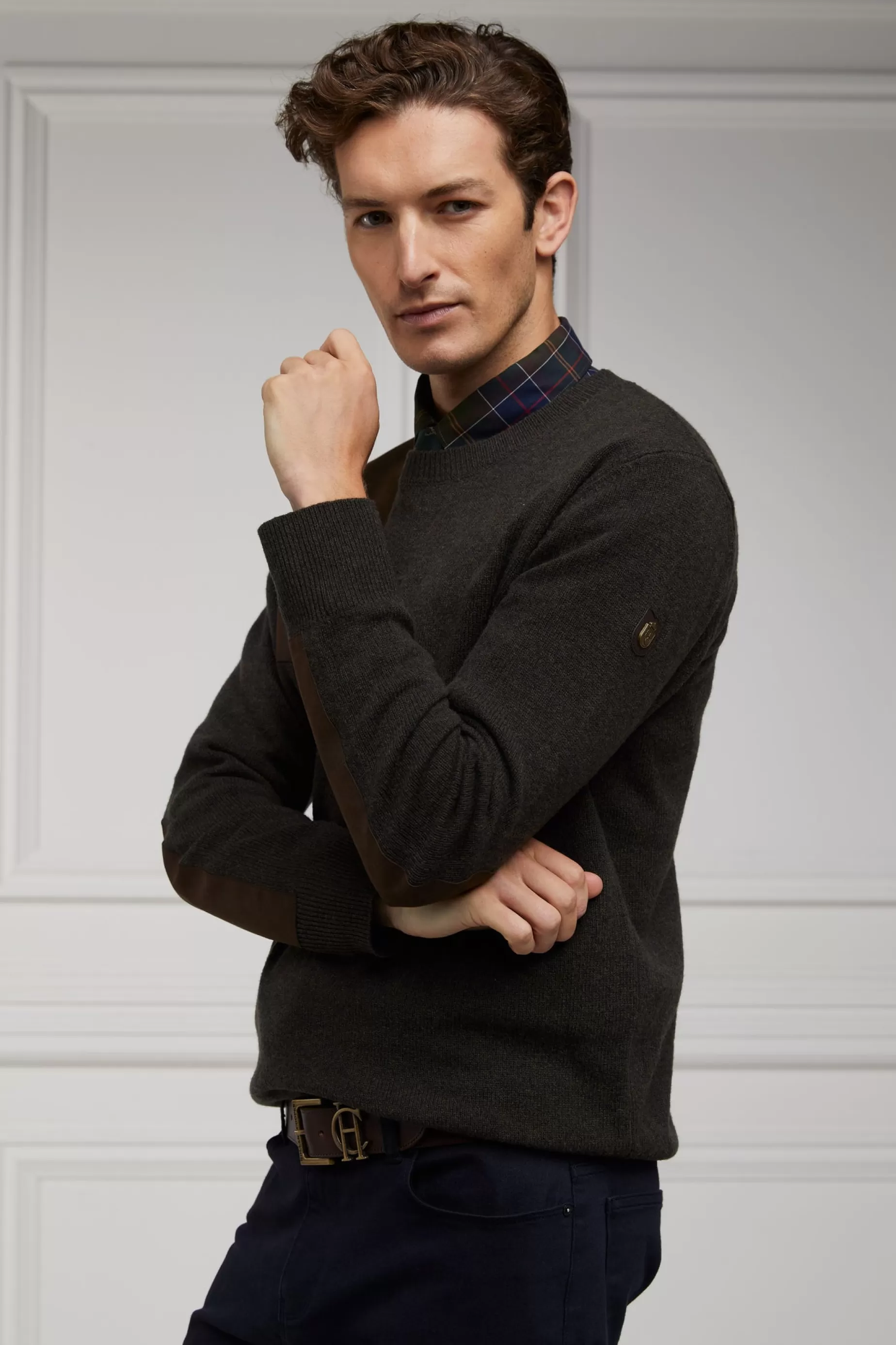 Holland Cooper Gifts For Him | Knitwear>Country Crew Neck Knit Moss