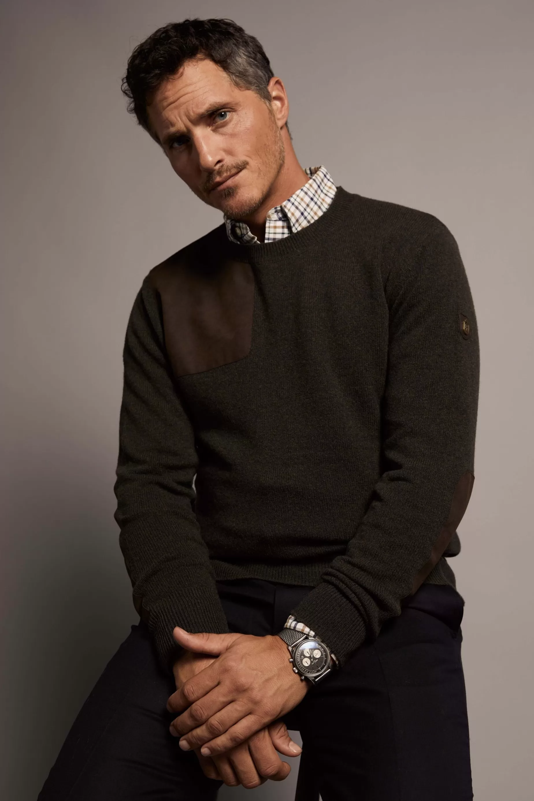 Holland Cooper Gifts For Him | Knitwear>Country Crew Neck Knit Moss