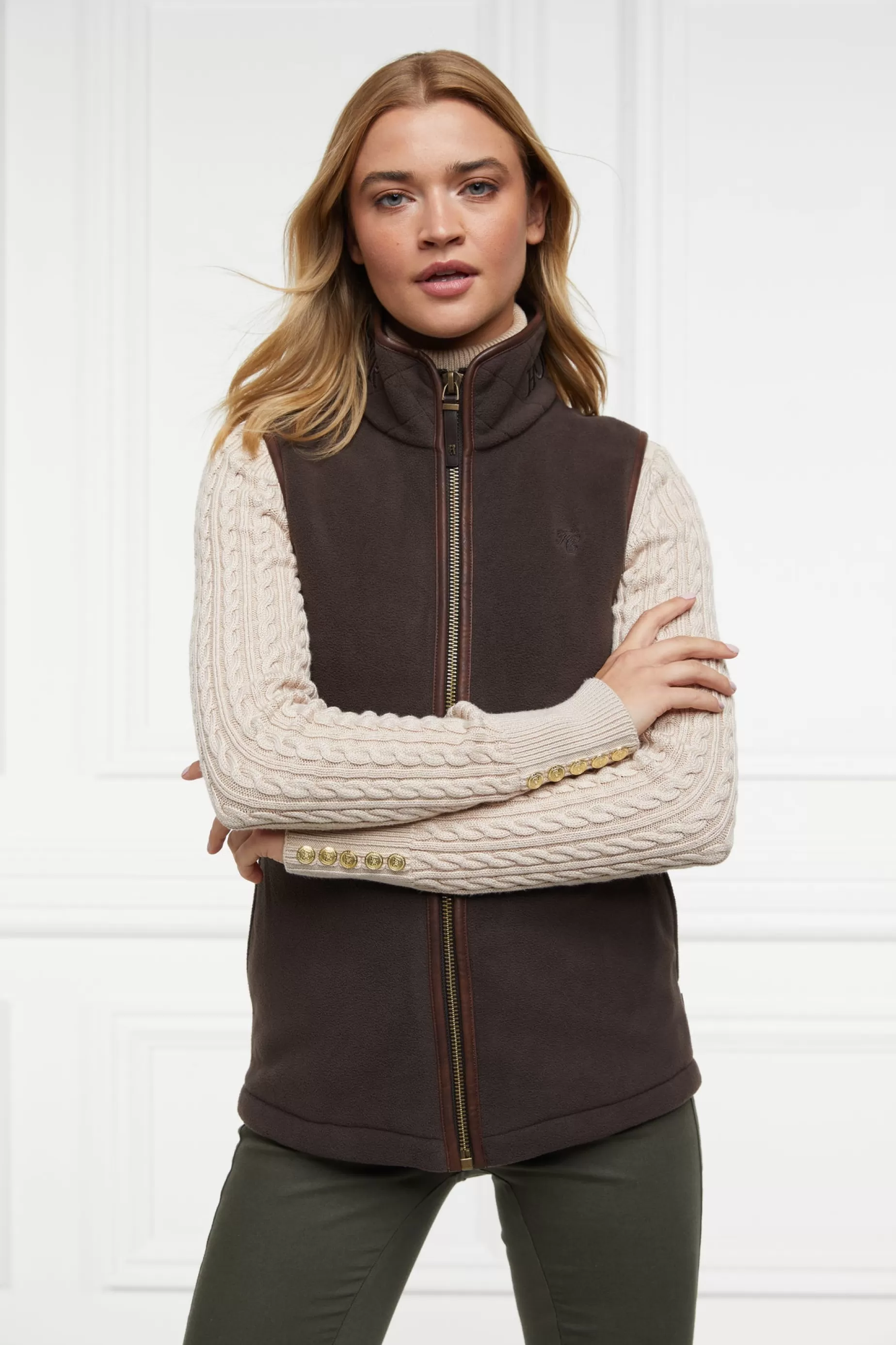 Holland Cooper Gilets | Shop By Product>Country Fleece Gilet Chocolate