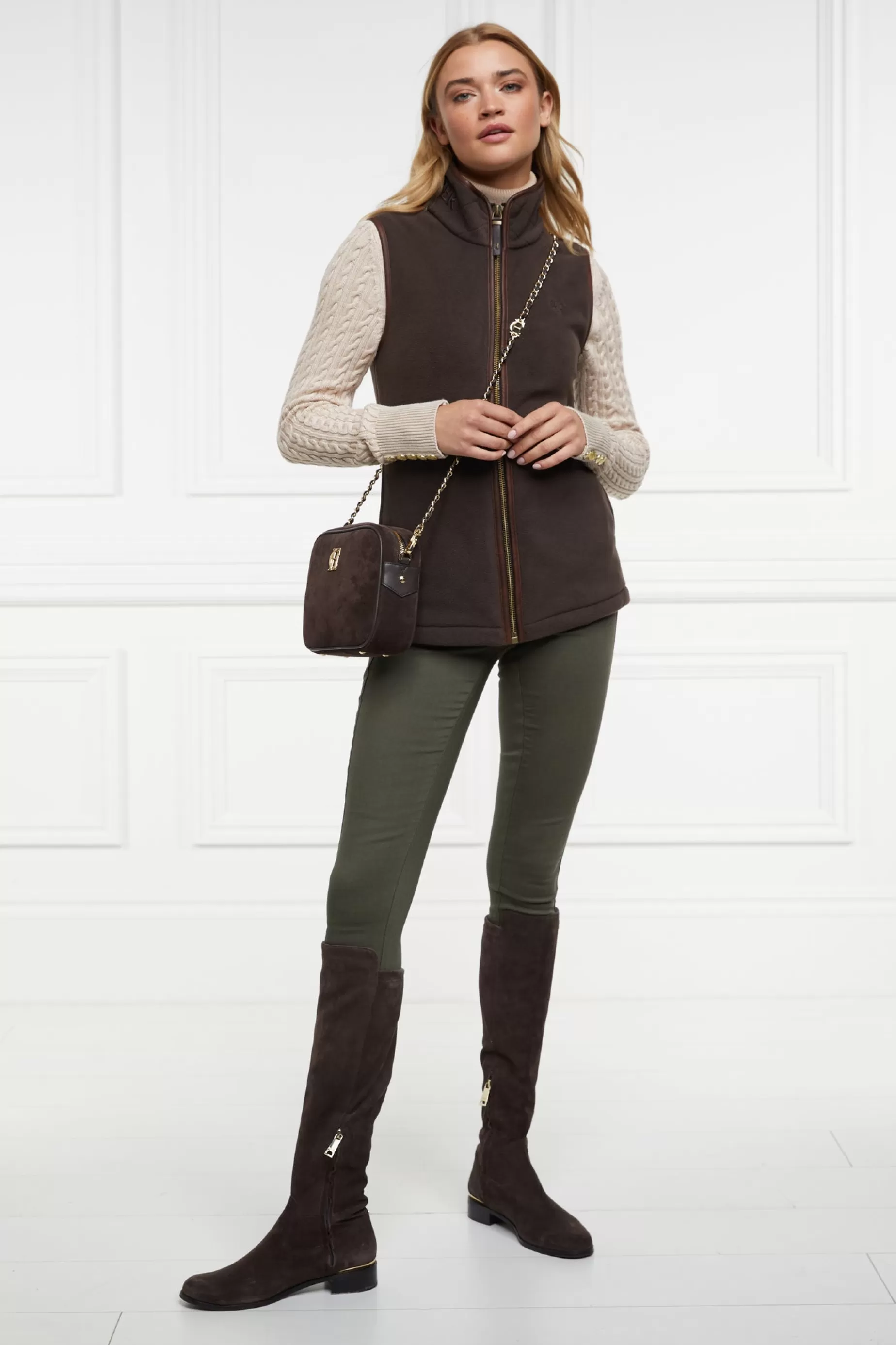 Holland Cooper Gilets | Shop By Product>Country Fleece Gilet Chocolate