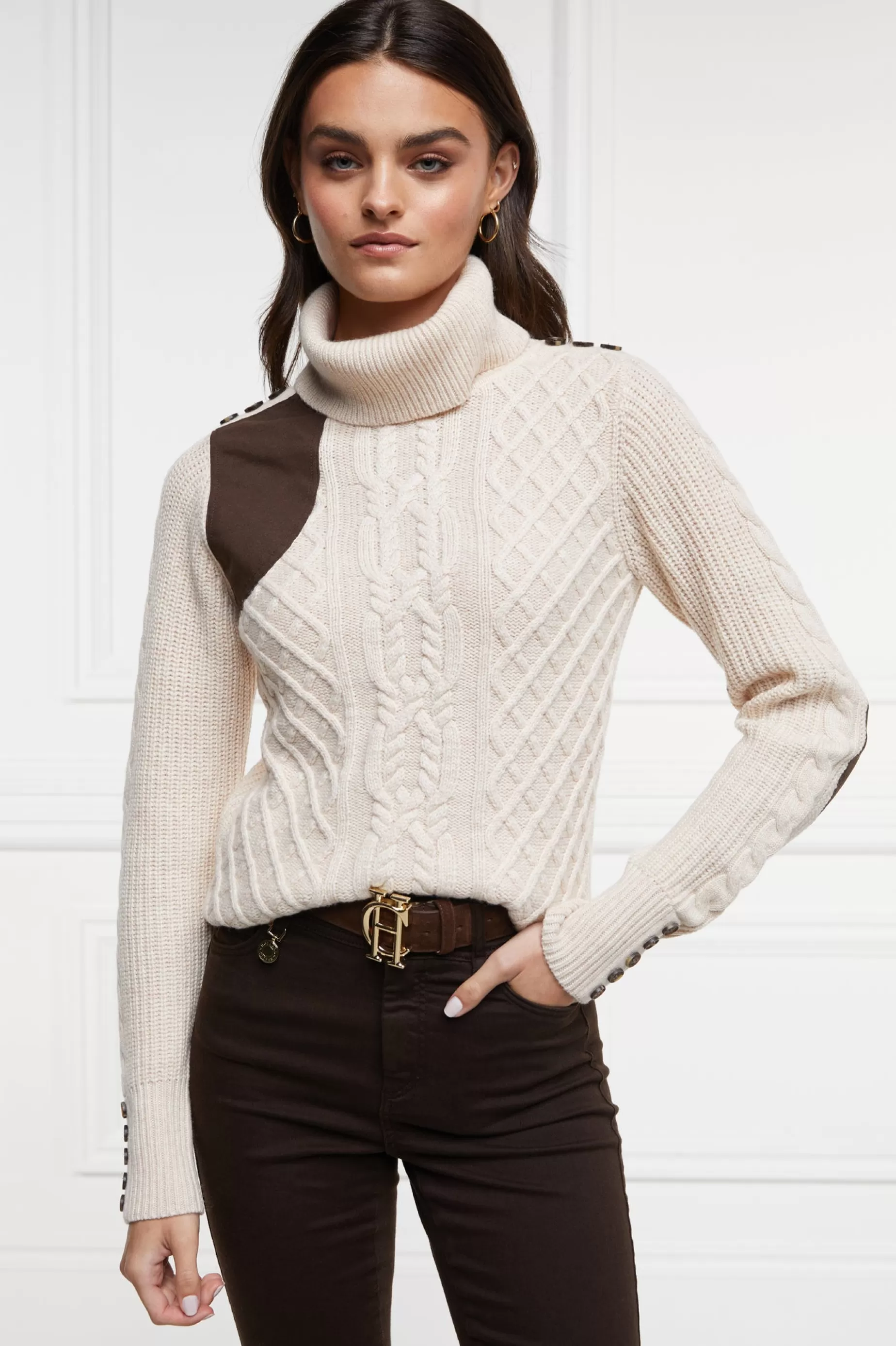 Holland Cooper Knitwear>Country Roll Neck Knit Oatmeal