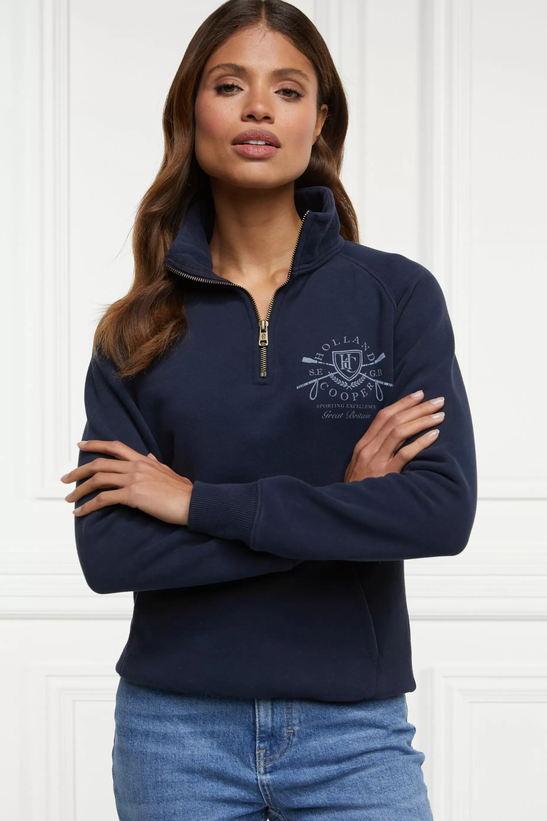 Holland Cooper Sweatshirts | Casualwear>Crest Zip Henley Ink Navy