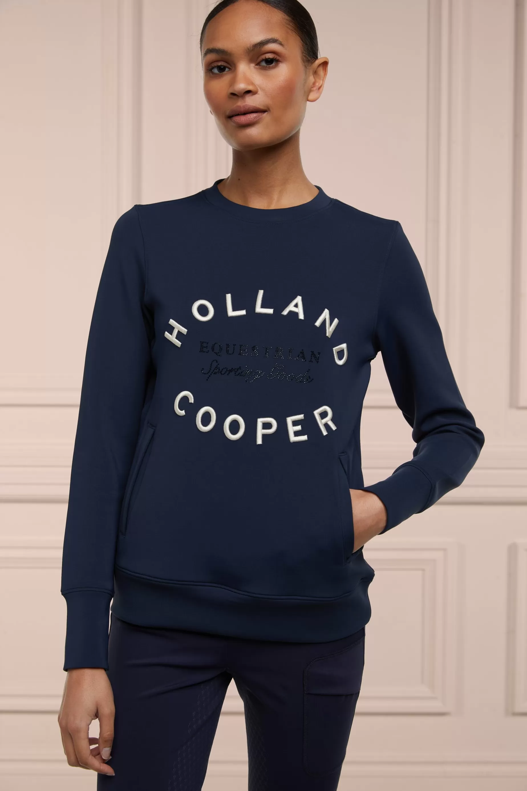 Holland Cooper Shop By Product | Equestrian Gifting>Crystal Crew Neck Sweat Ink Navy