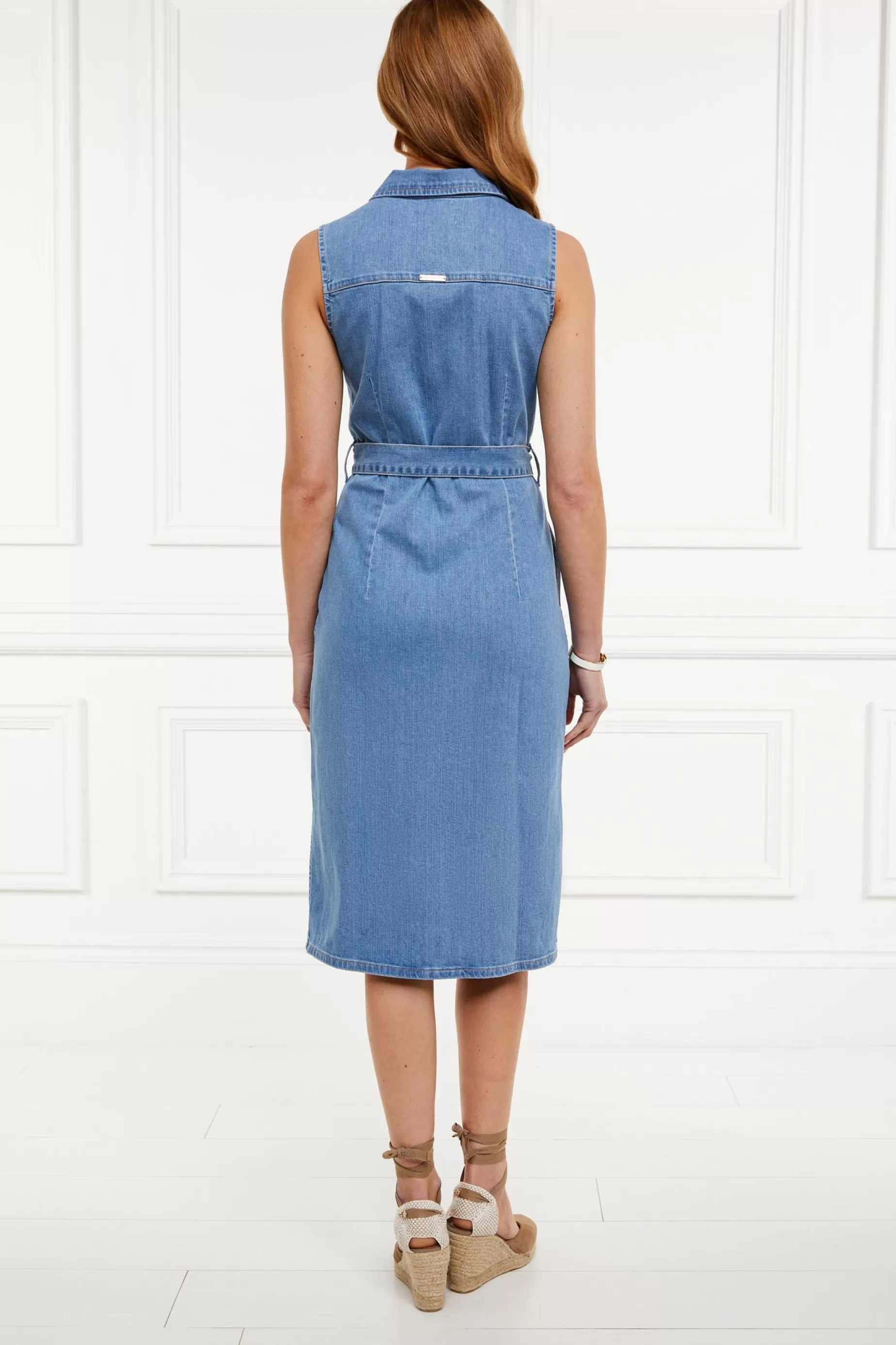 Holland Cooper Dresses>Denim Sleeveless Shirt Dress