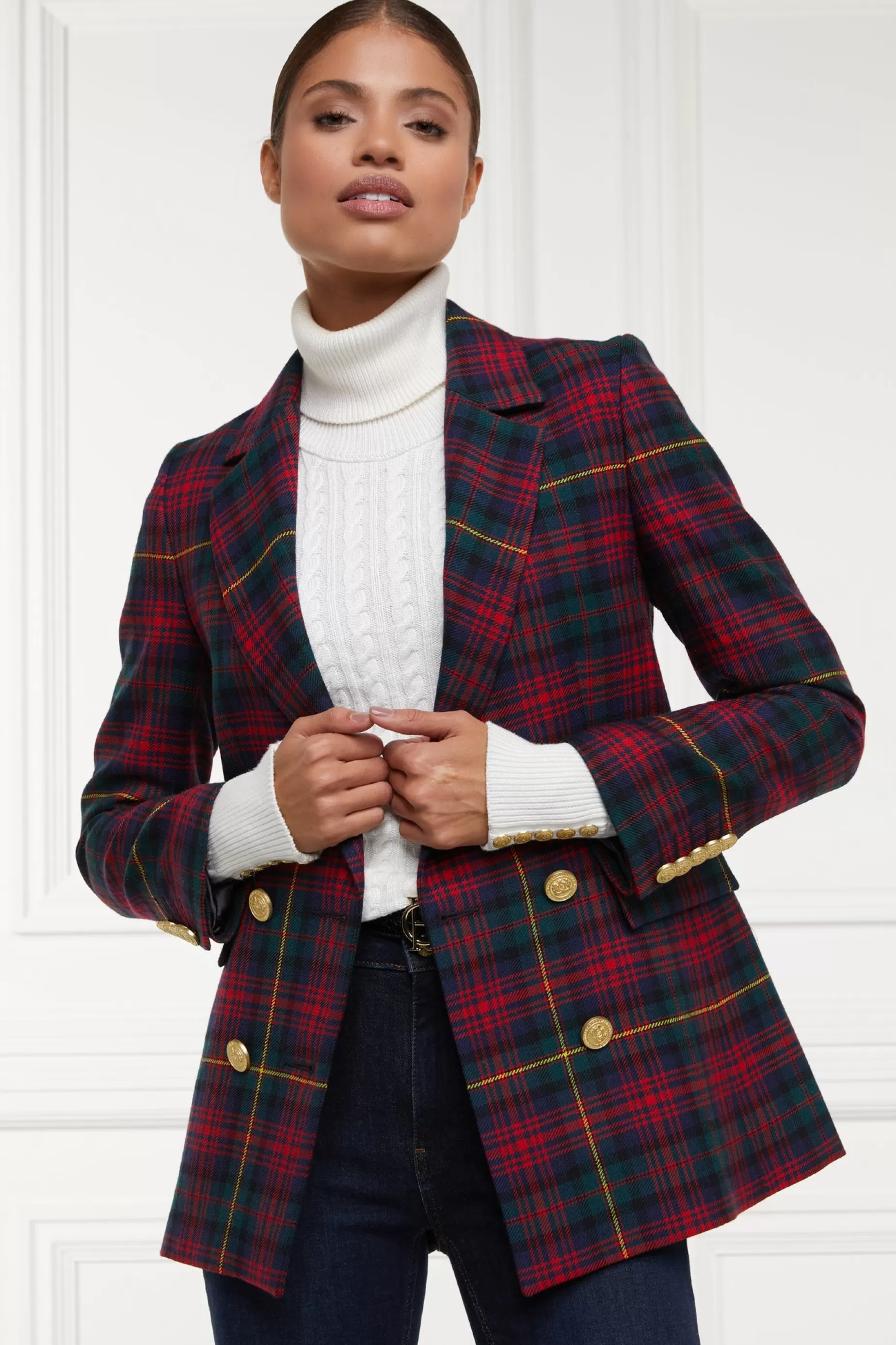 Holland Cooper Blazers | Jackets>Double Breasted Blazer Logan Tartan