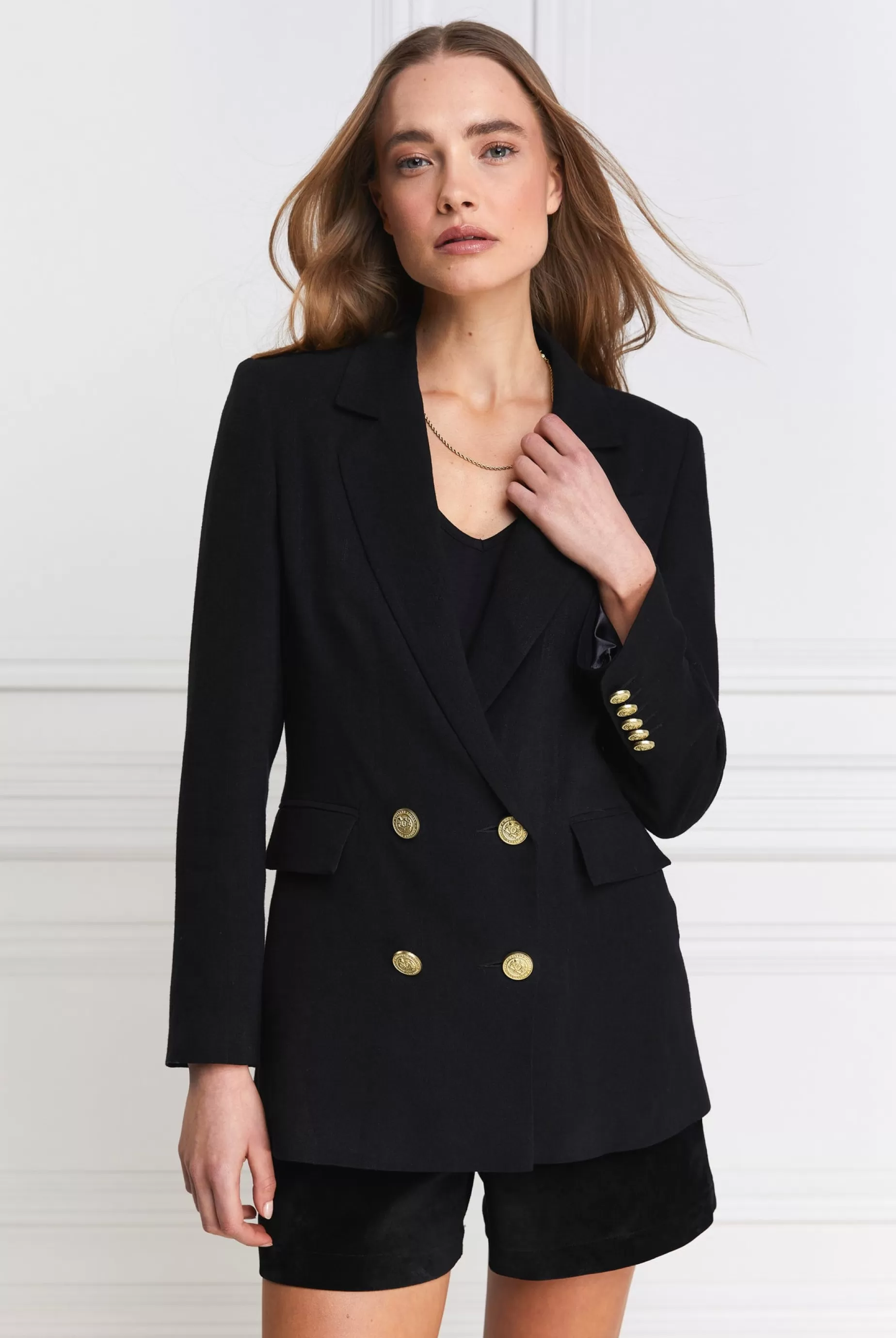 Holland Cooper Blazers | Jackets>Double Breasted Blazer Black Linen