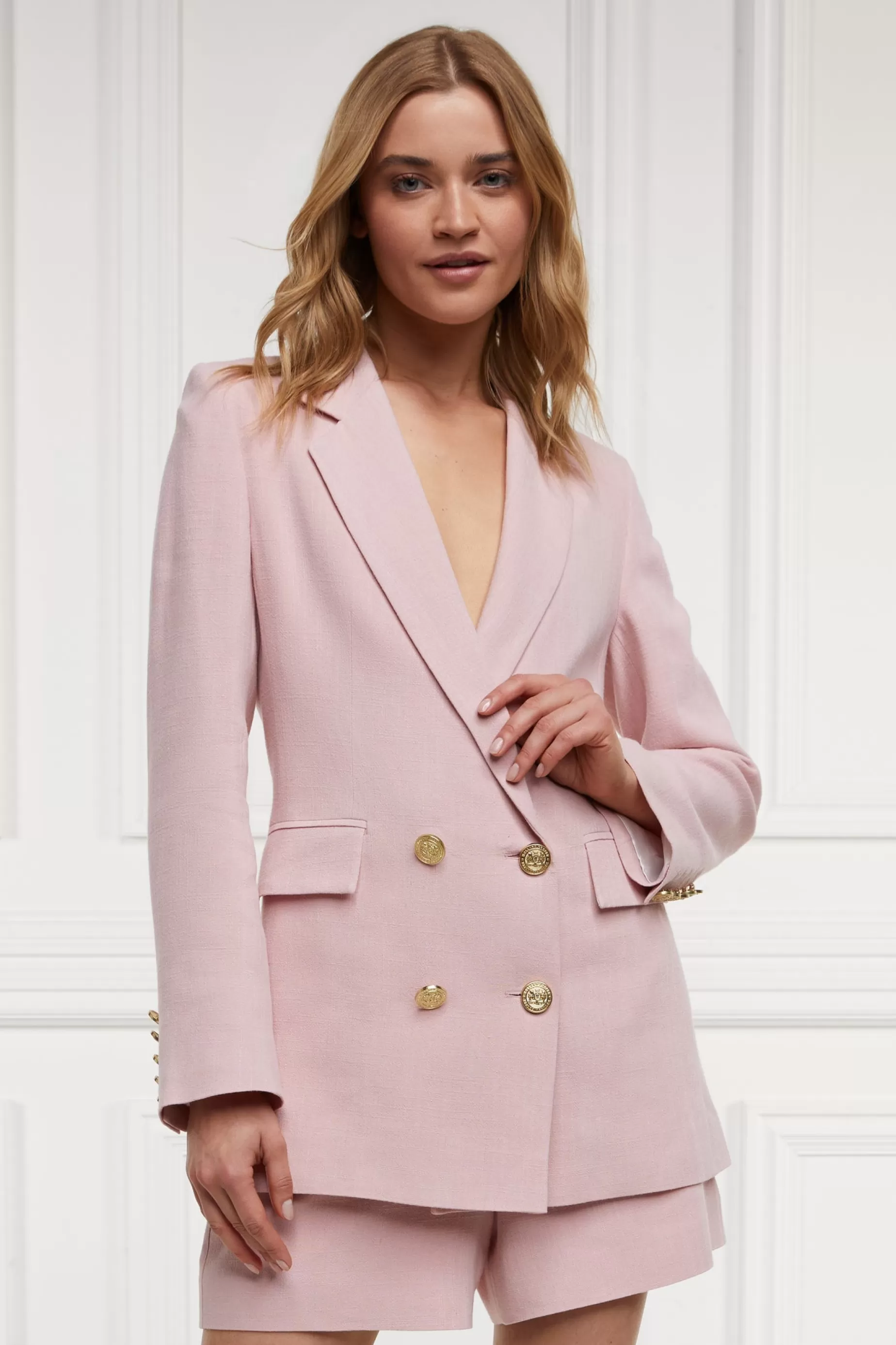 Holland Cooper Gifts For Her | Blazers>Double Breasted Blazer Pink Linen