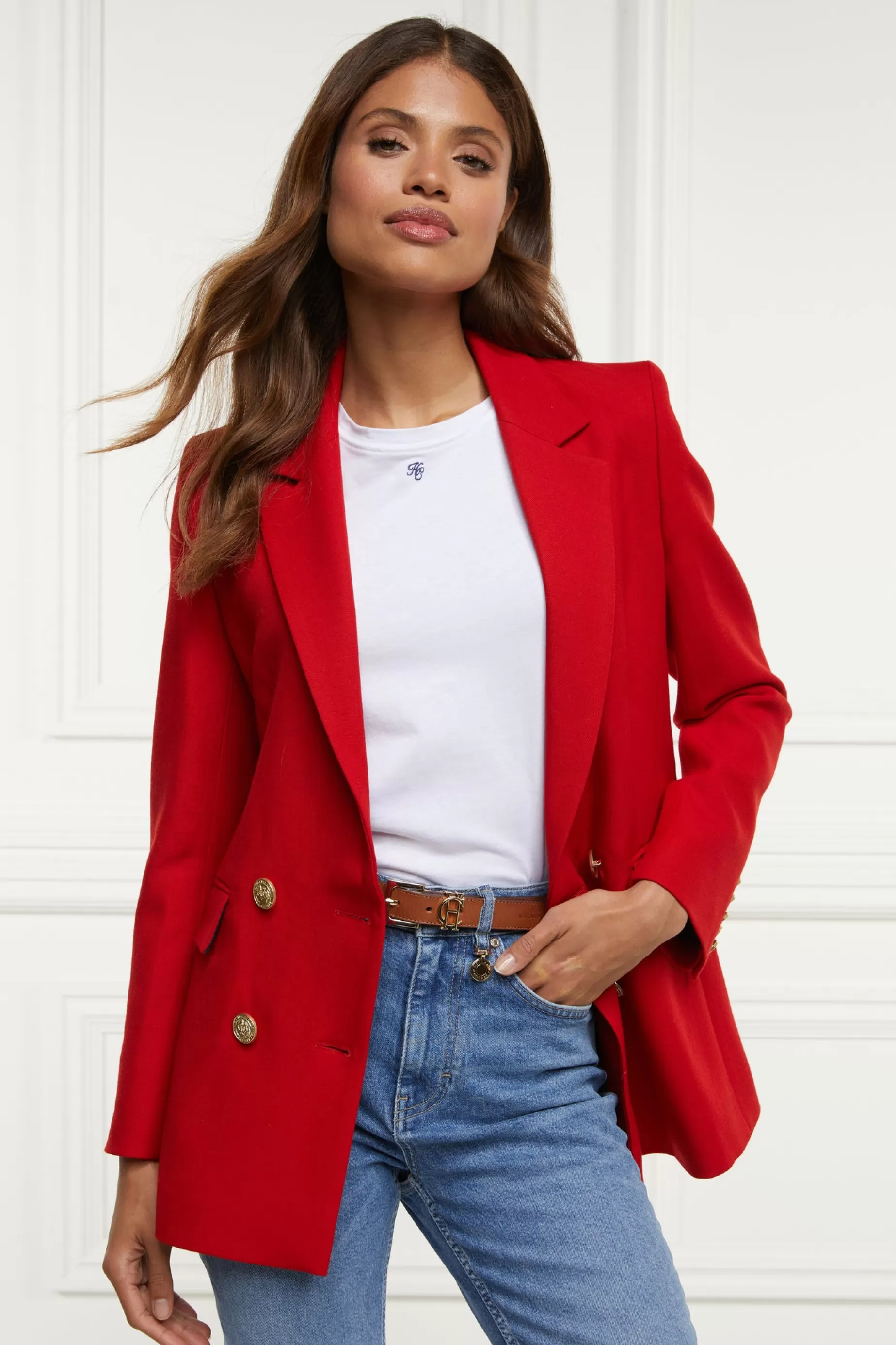 Holland Cooper Blazers | Jackets>Double Breasted Blazer Red Barathea