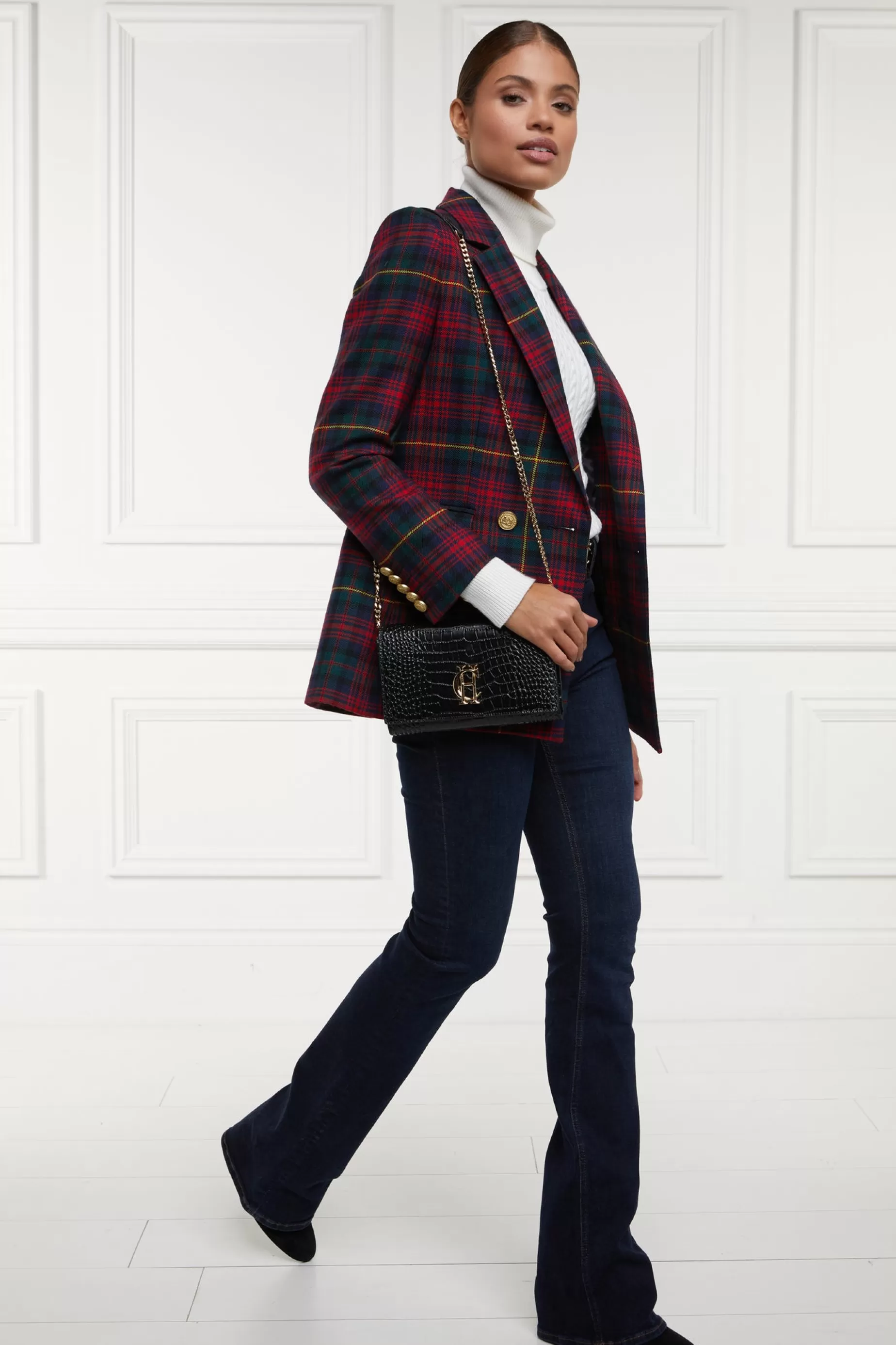 Holland Cooper Blazers | Jackets>Double Breasted Blazer Logan Tartan