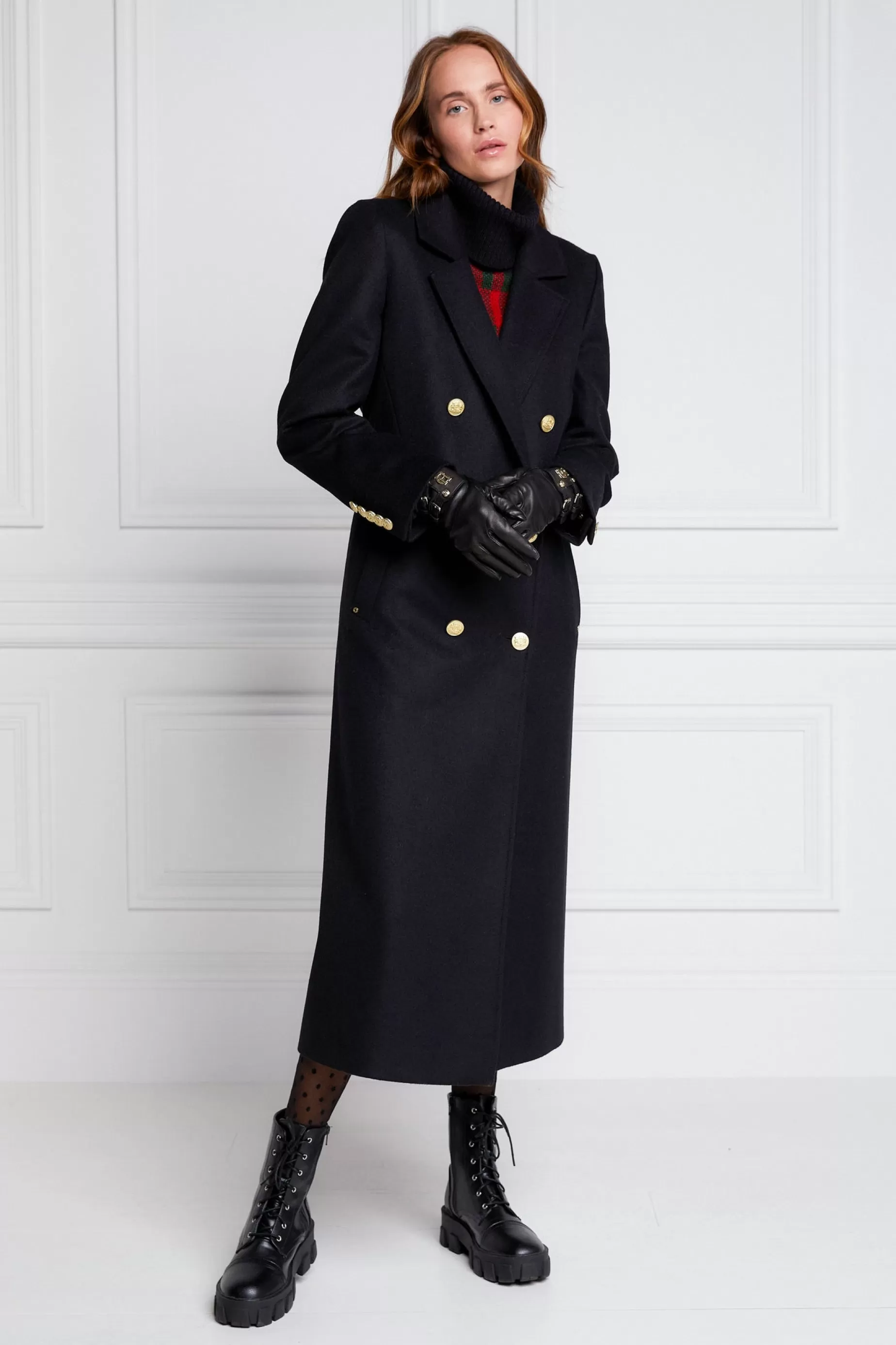 Holland Cooper Coats>Double Breasted Coat Soft Black