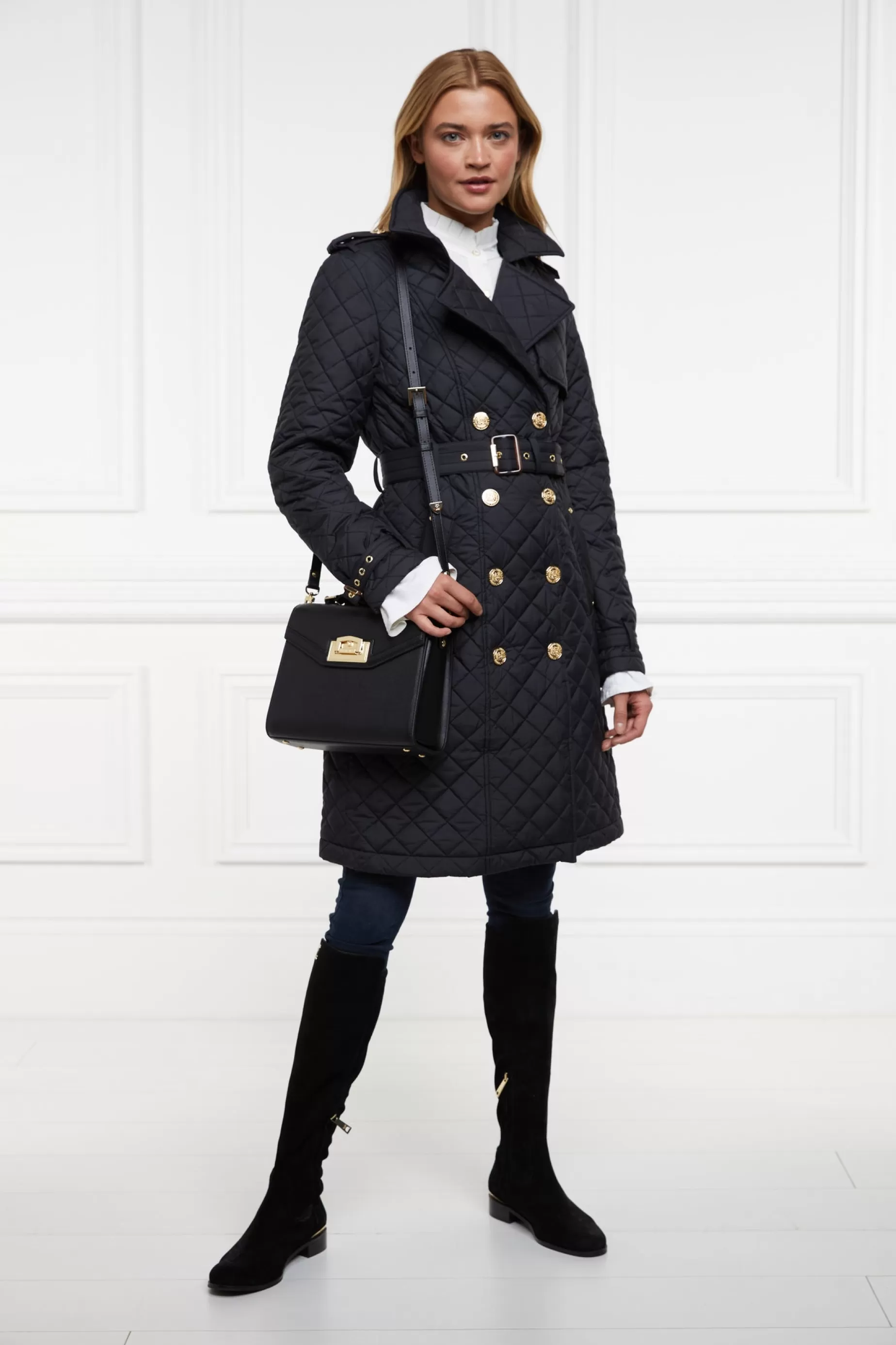 Holland Cooper Trench Coats | Coats>Enstone Quilted Trench Coat Black Gold