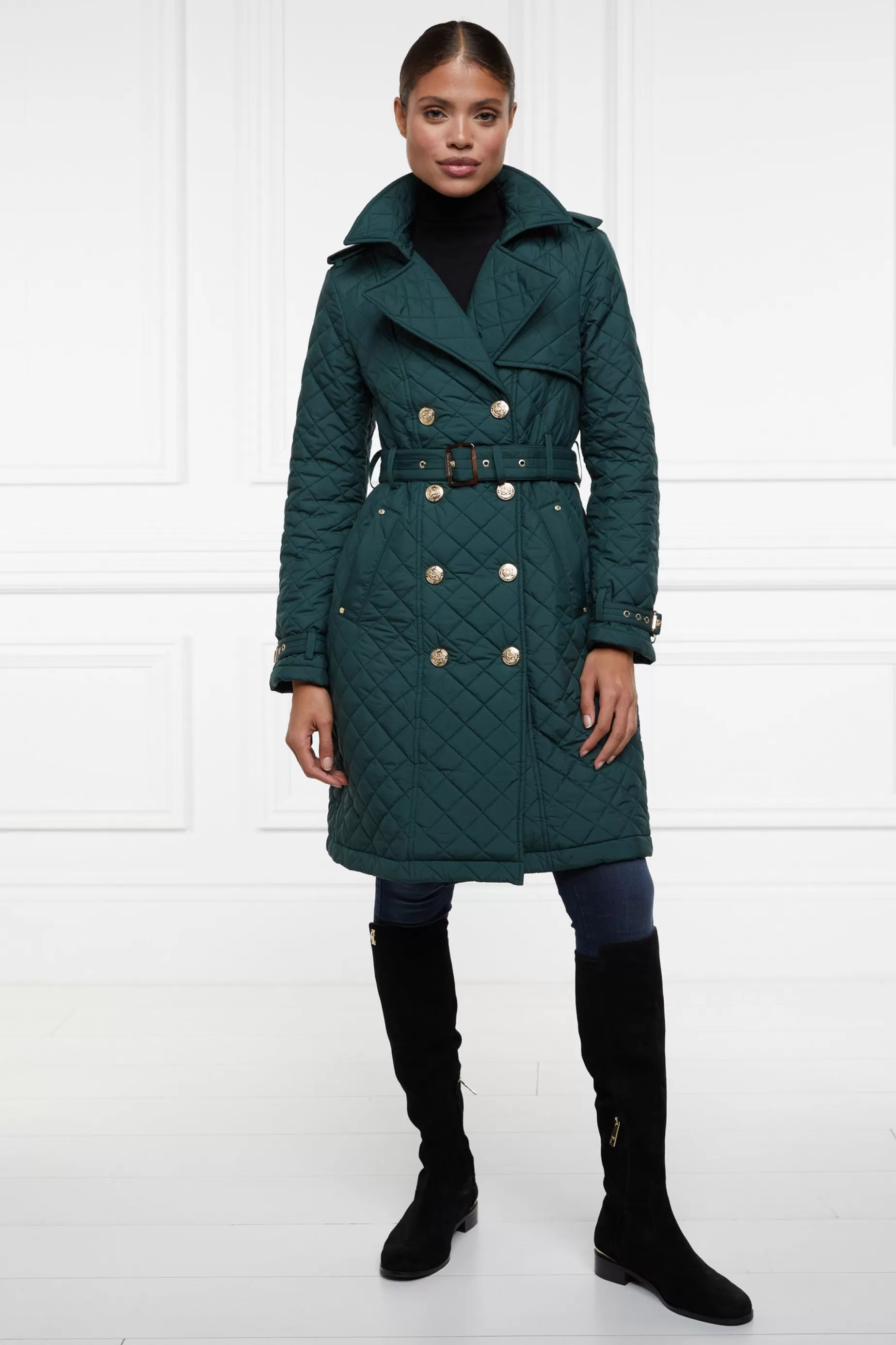 Holland Cooper Trench Coats | Coats>Enstone Quilted Trench Coat Emerald