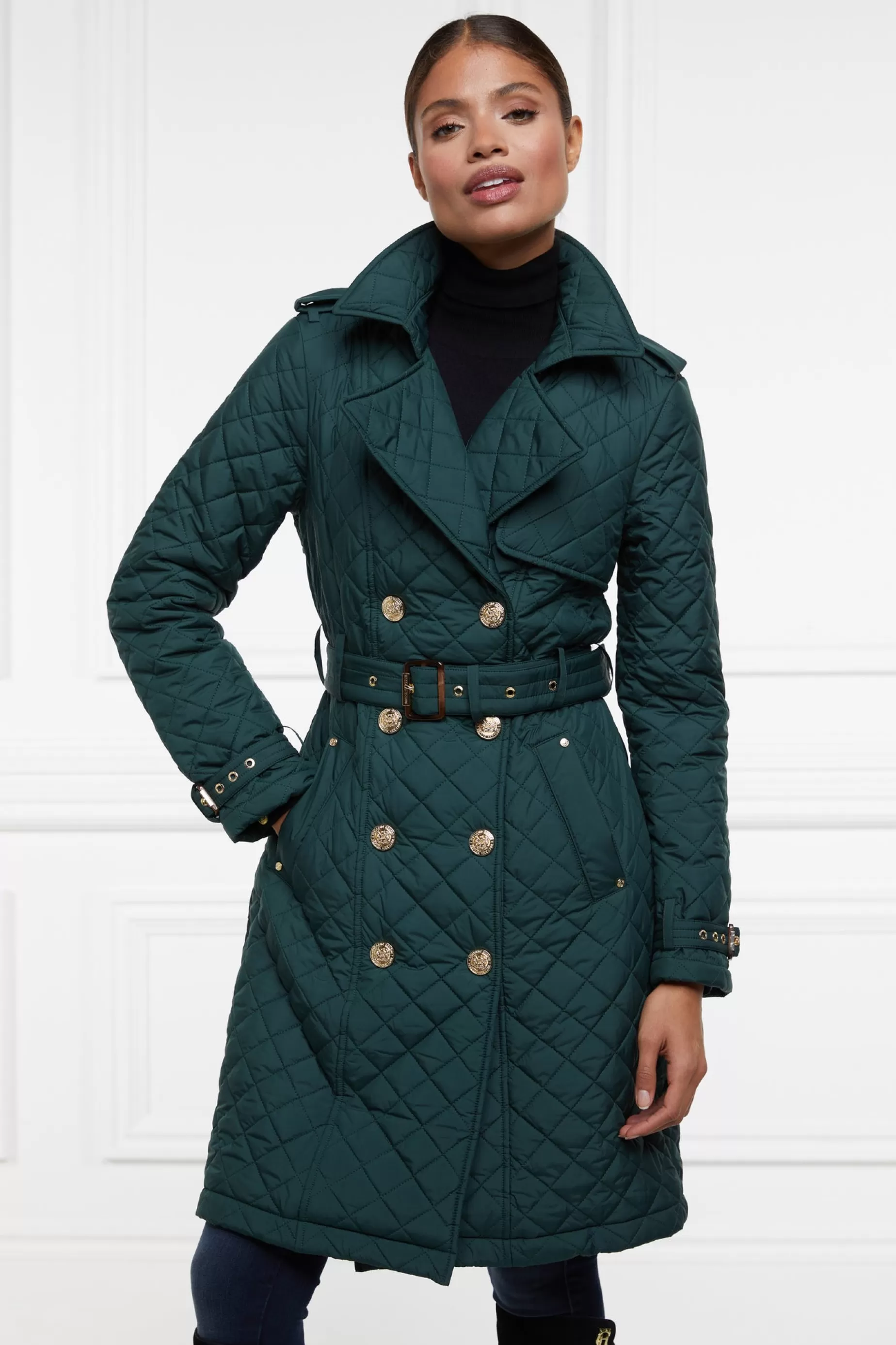 Holland Cooper Trench Coats | Coats>Enstone Quilted Trench Coat Emerald