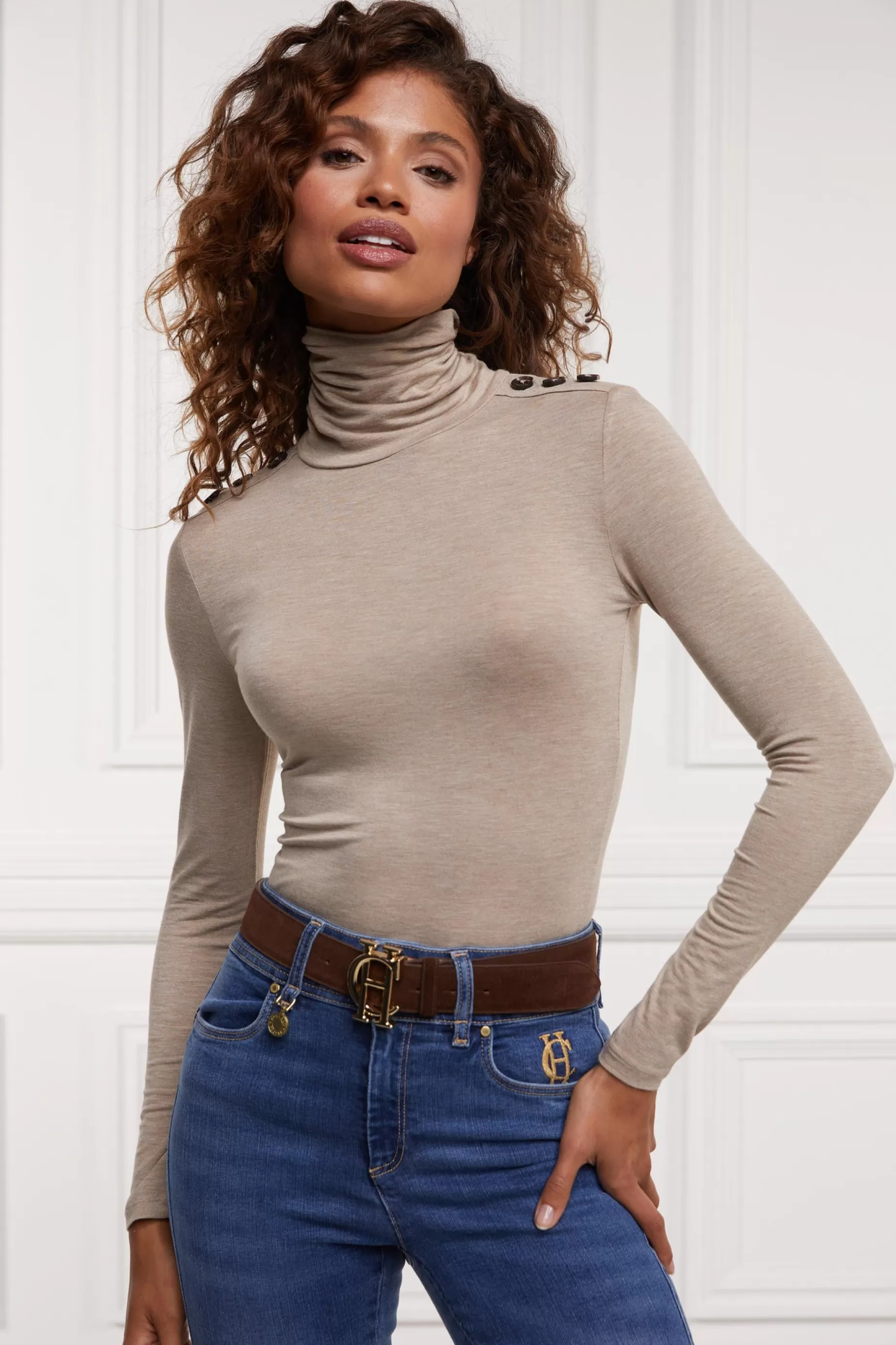 Holland Cooper Tops>Essential Roll Neck Oatmeal