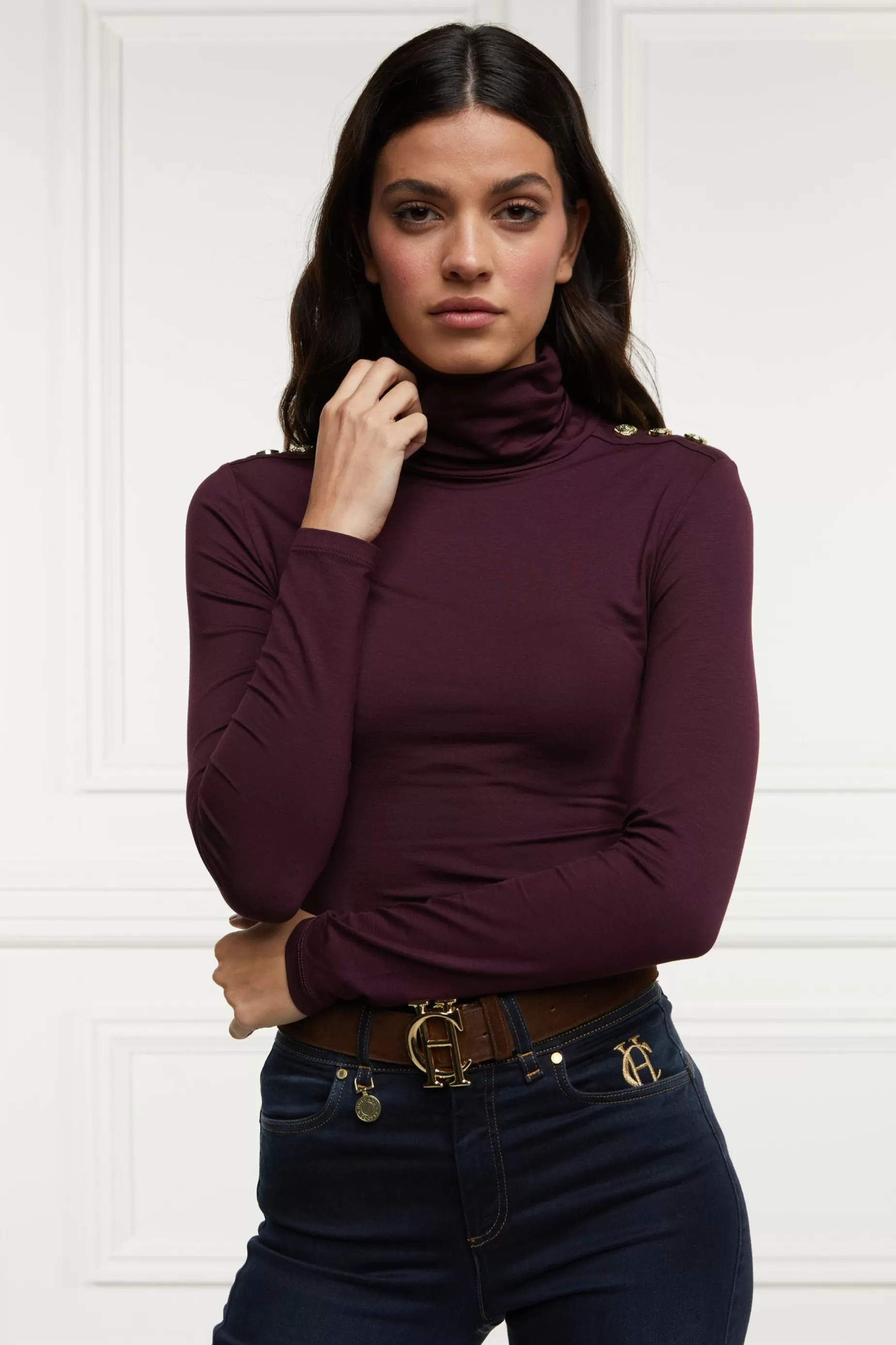 Holland Cooper Gifts For Her | Tops>Essential Roll Neck Burgundy