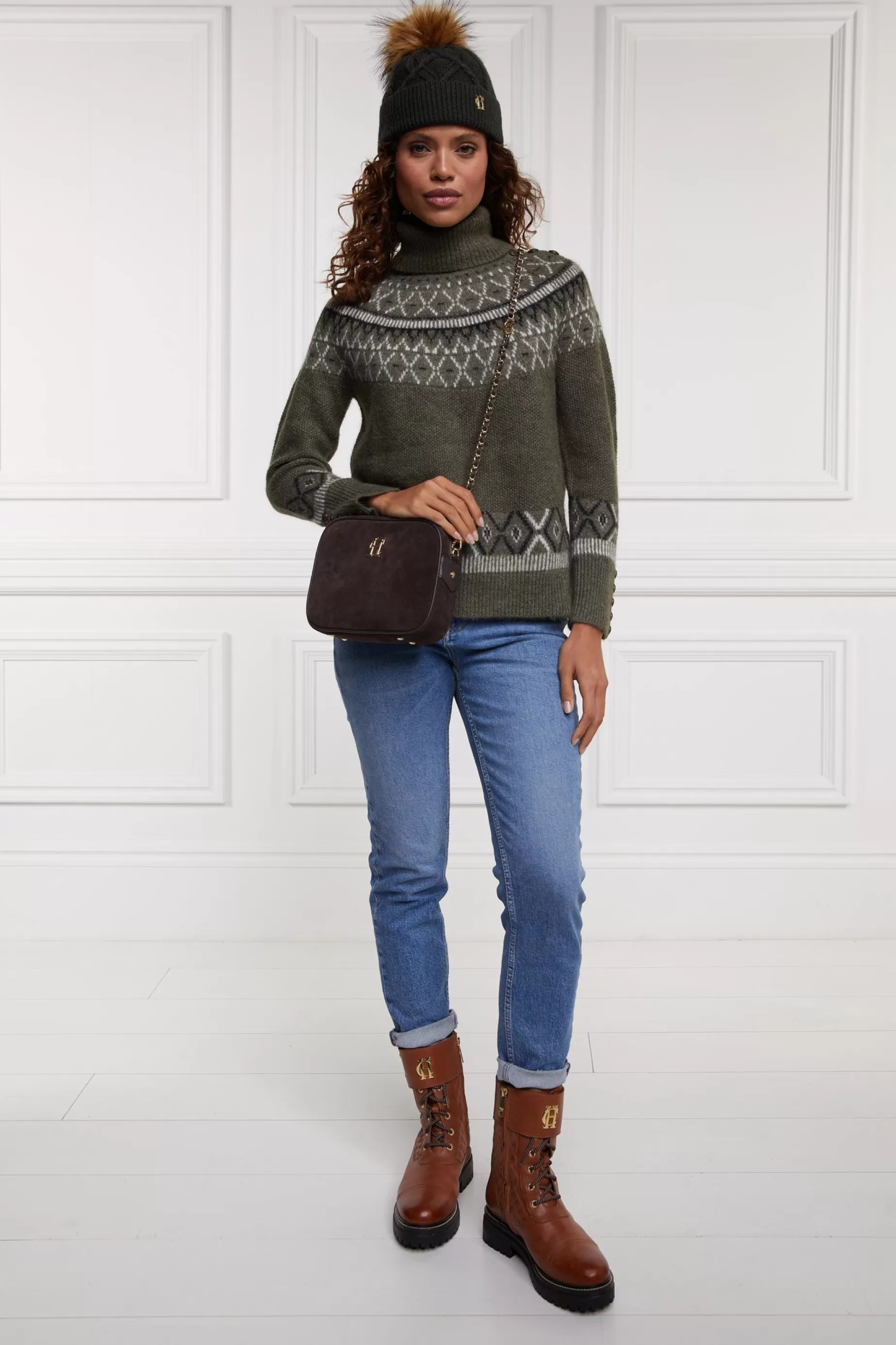 Holland Cooper Knitwear>Fairisle Knit Khaki