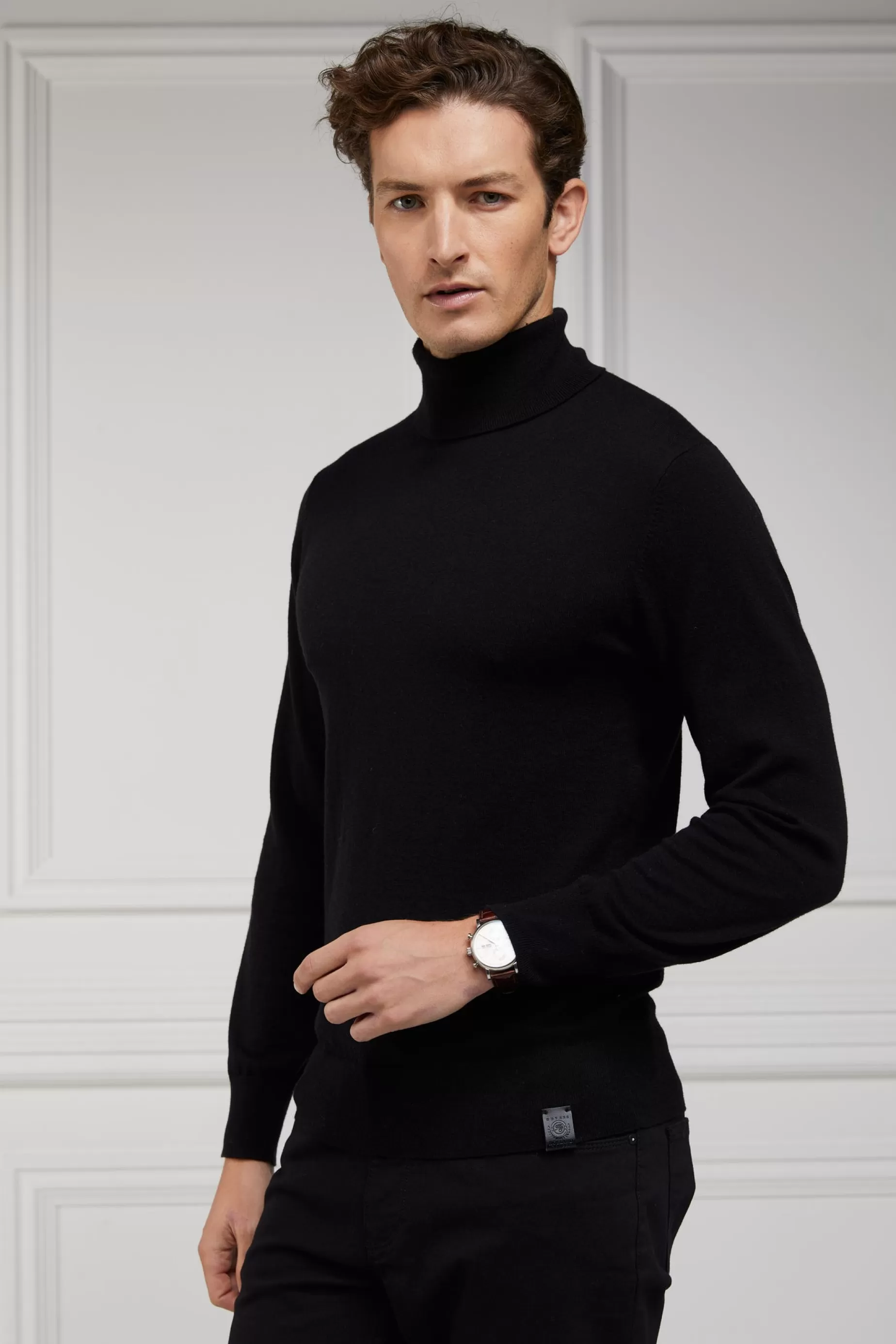 Holland Cooper Gifts For Him | Knitwear>Fine Roll Neck Knit Black