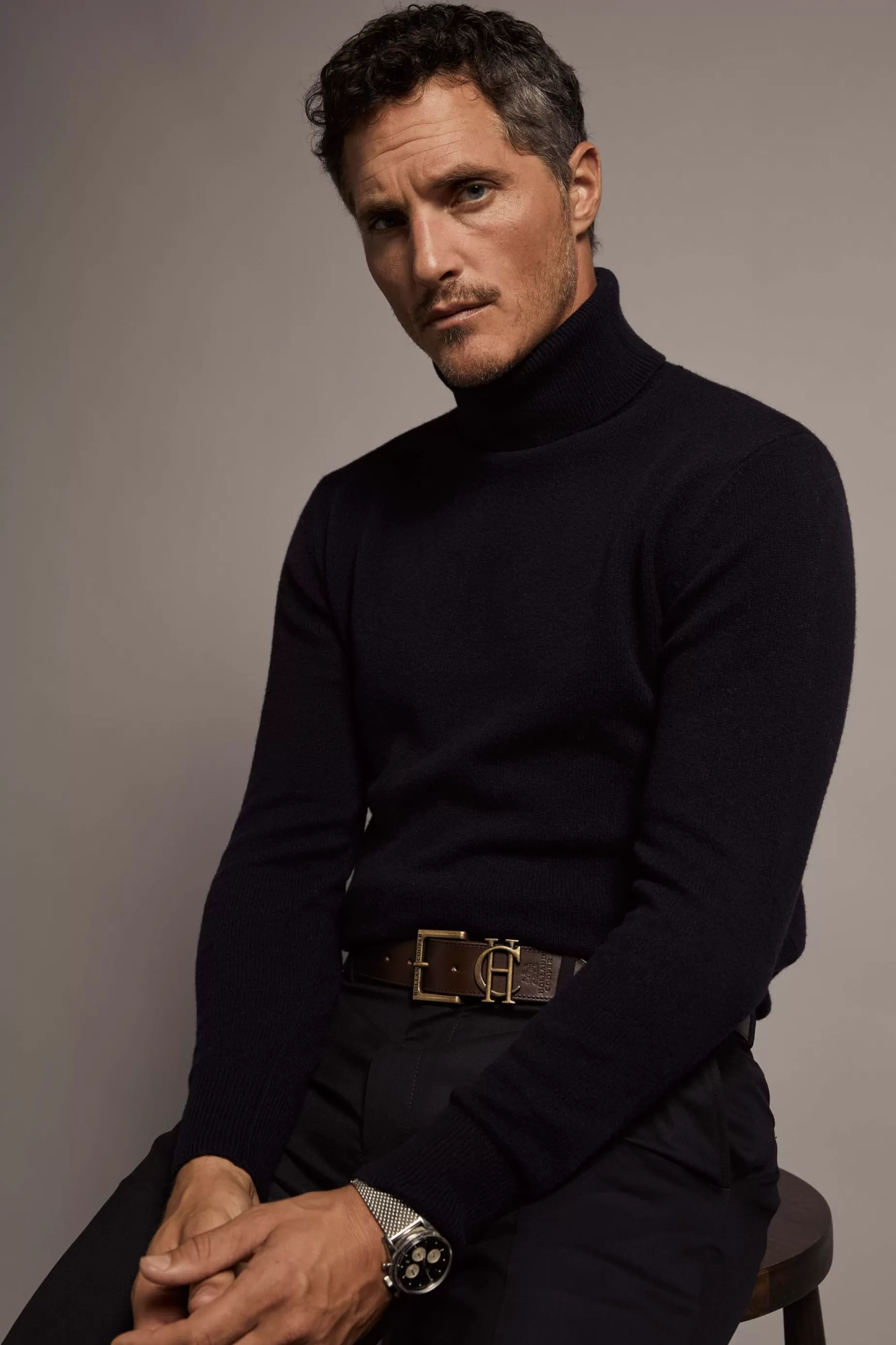 Holland Cooper Gifts For Him | Knitwear>Fine Roll Neck Knit Black