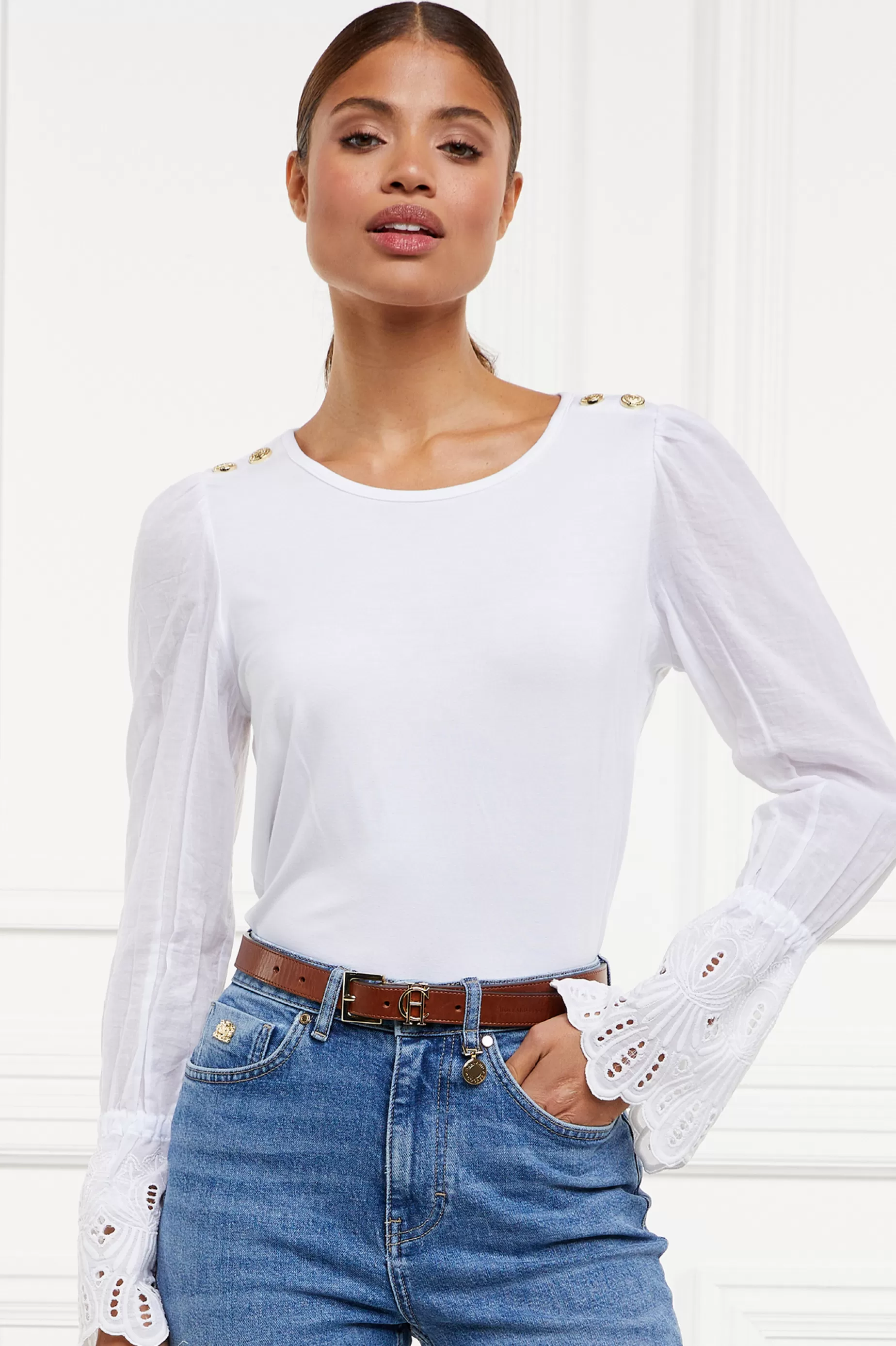 Holland Cooper Gifts For Her | Shirts & Blouses>Francesca Jersey Blouse White