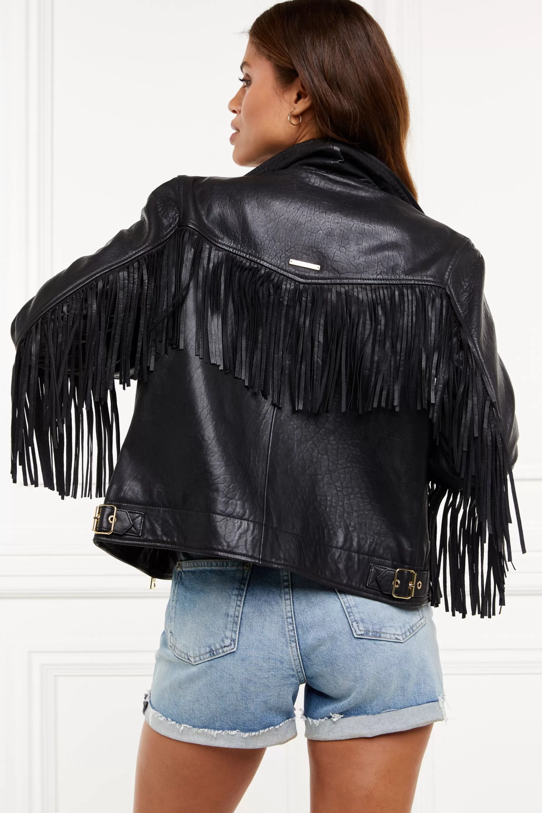 Holland Cooper Jackets>Fringed Leather Biker Jacket