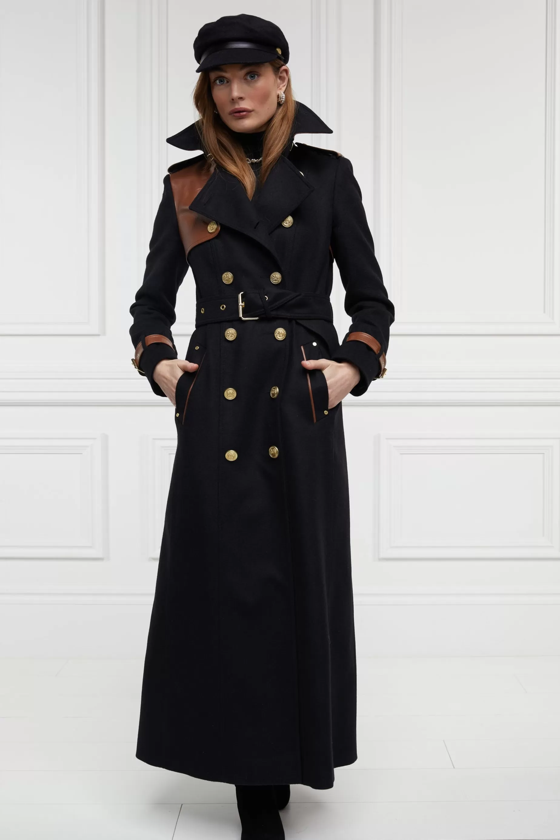 Holland Cooper Trench Coats | Coats>Full Length Marlborough Trench Coat Soft Black Tan