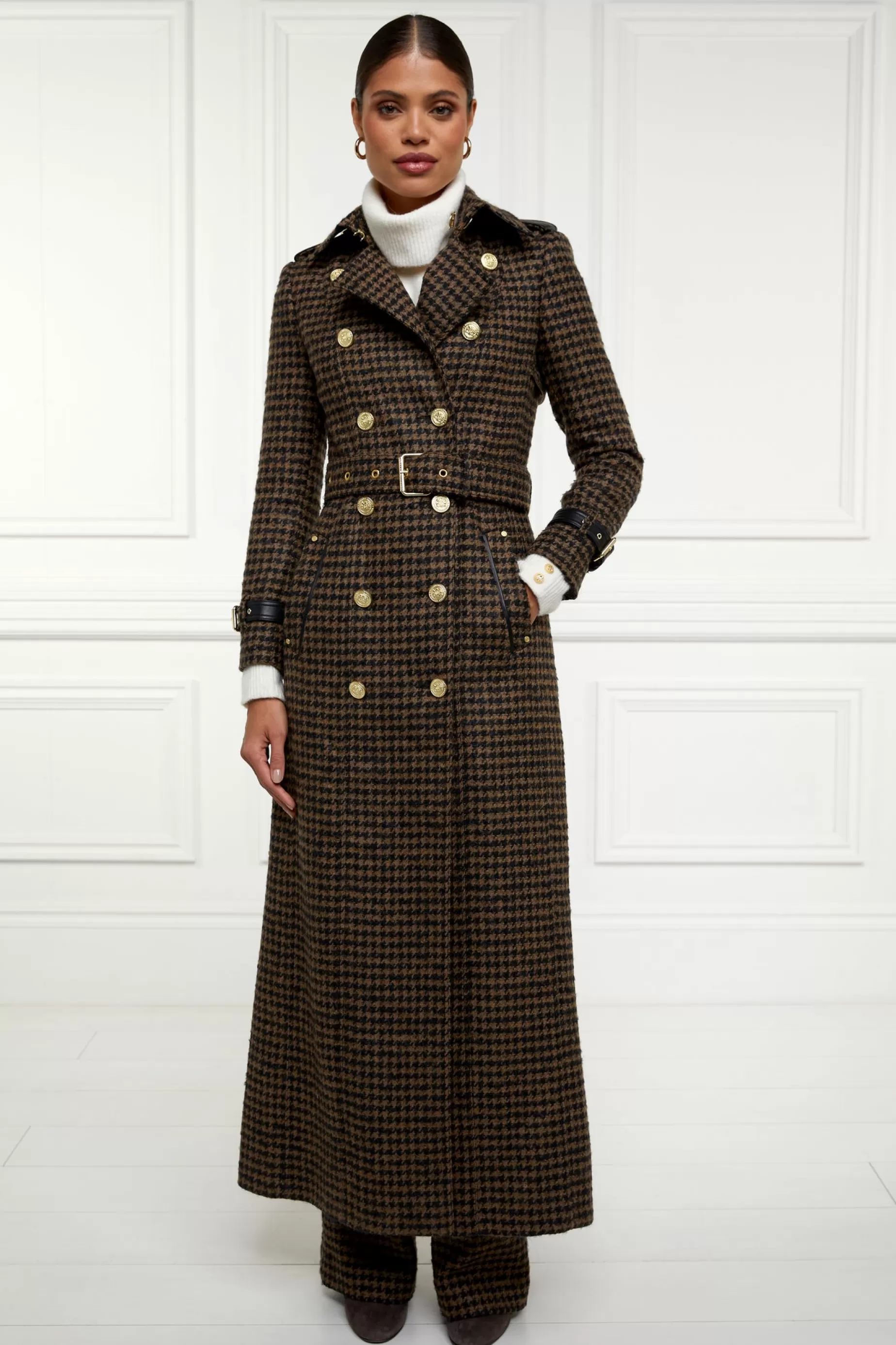 Holland Cooper Trench Coats | Coats>Full Length Marlborough Trench Coat Chocolate Houndstooth