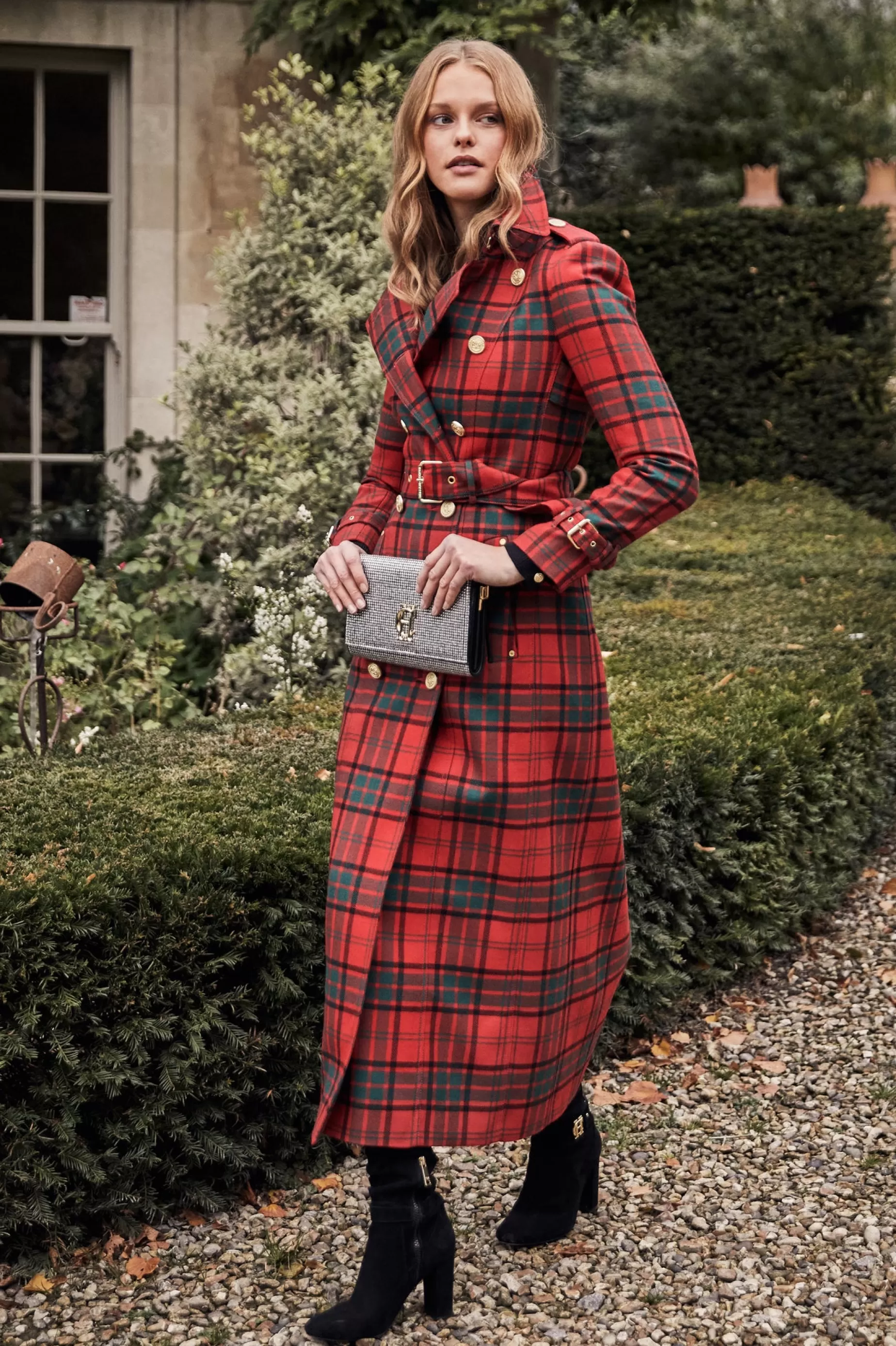 Holland Cooper Trench Coats | Coats>Full Length Marlborough Trench Coat Red Tartan