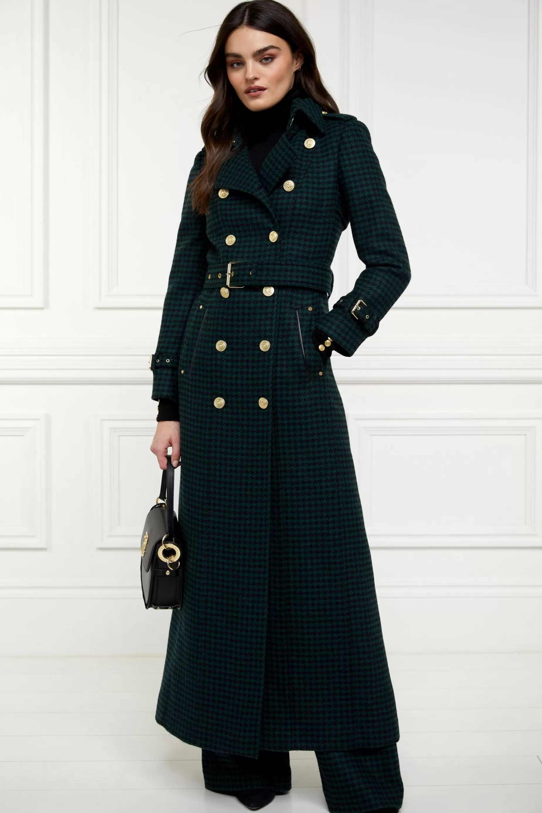 Holland Cooper Trench Coats | Coats>Full Length Marlborough Trench Coat Emerald Houndstooth