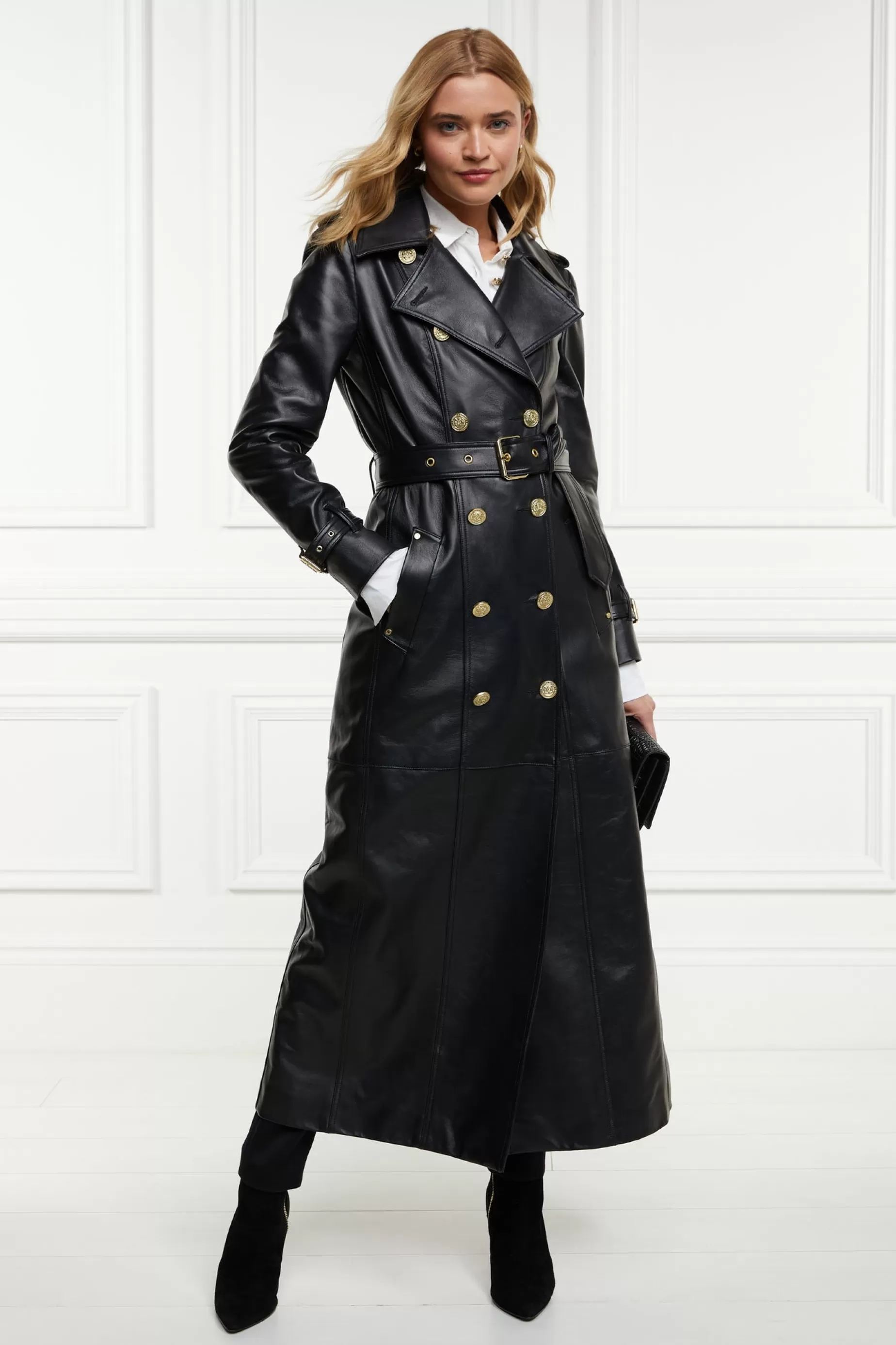 Holland Cooper Trench Coats | Coats>Full Length Marlborough Trench Coat Valencia Leather Black