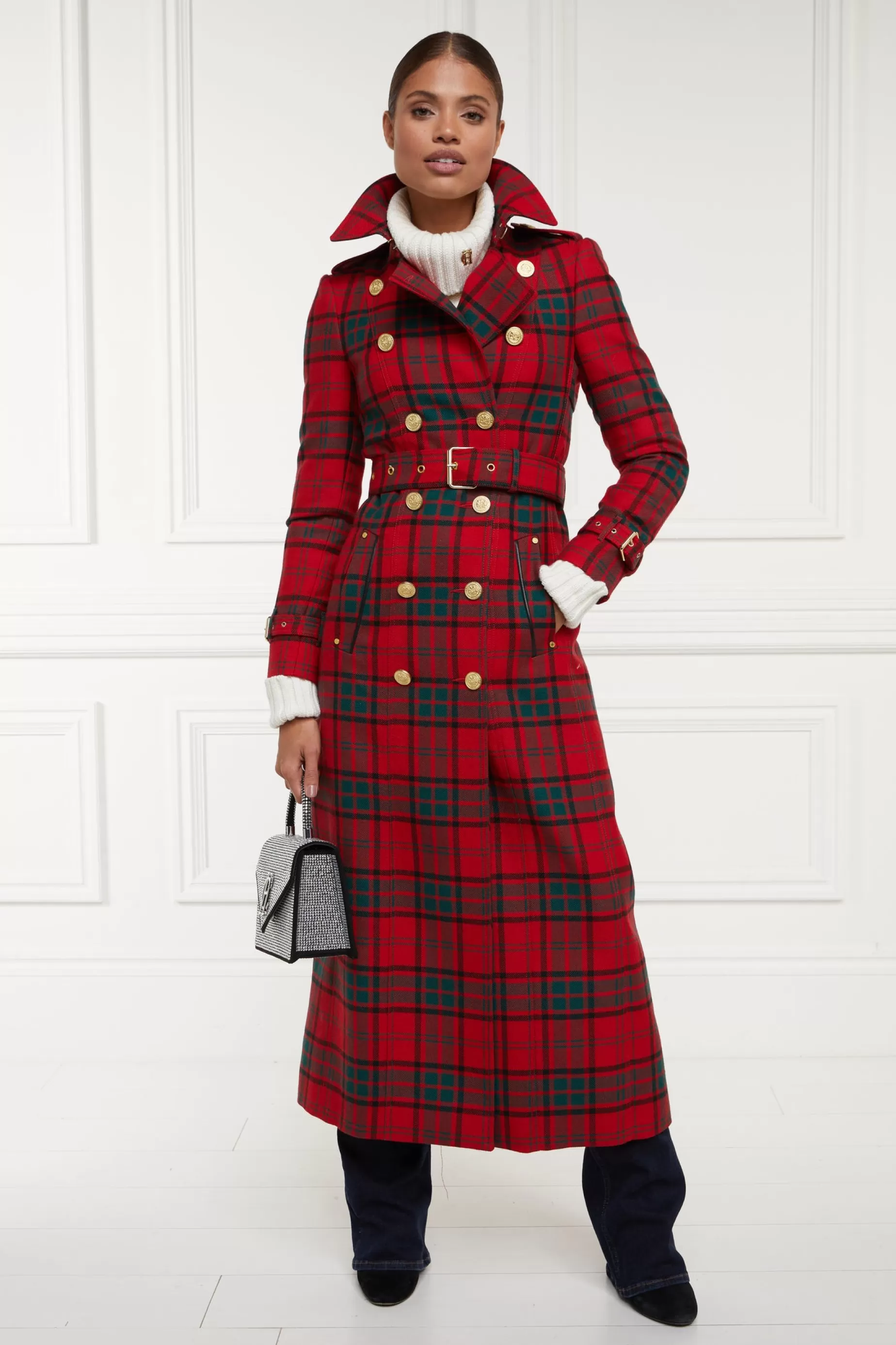 Holland Cooper Trench Coats | Coats>Full Length Marlborough Trench Coat Red Tartan