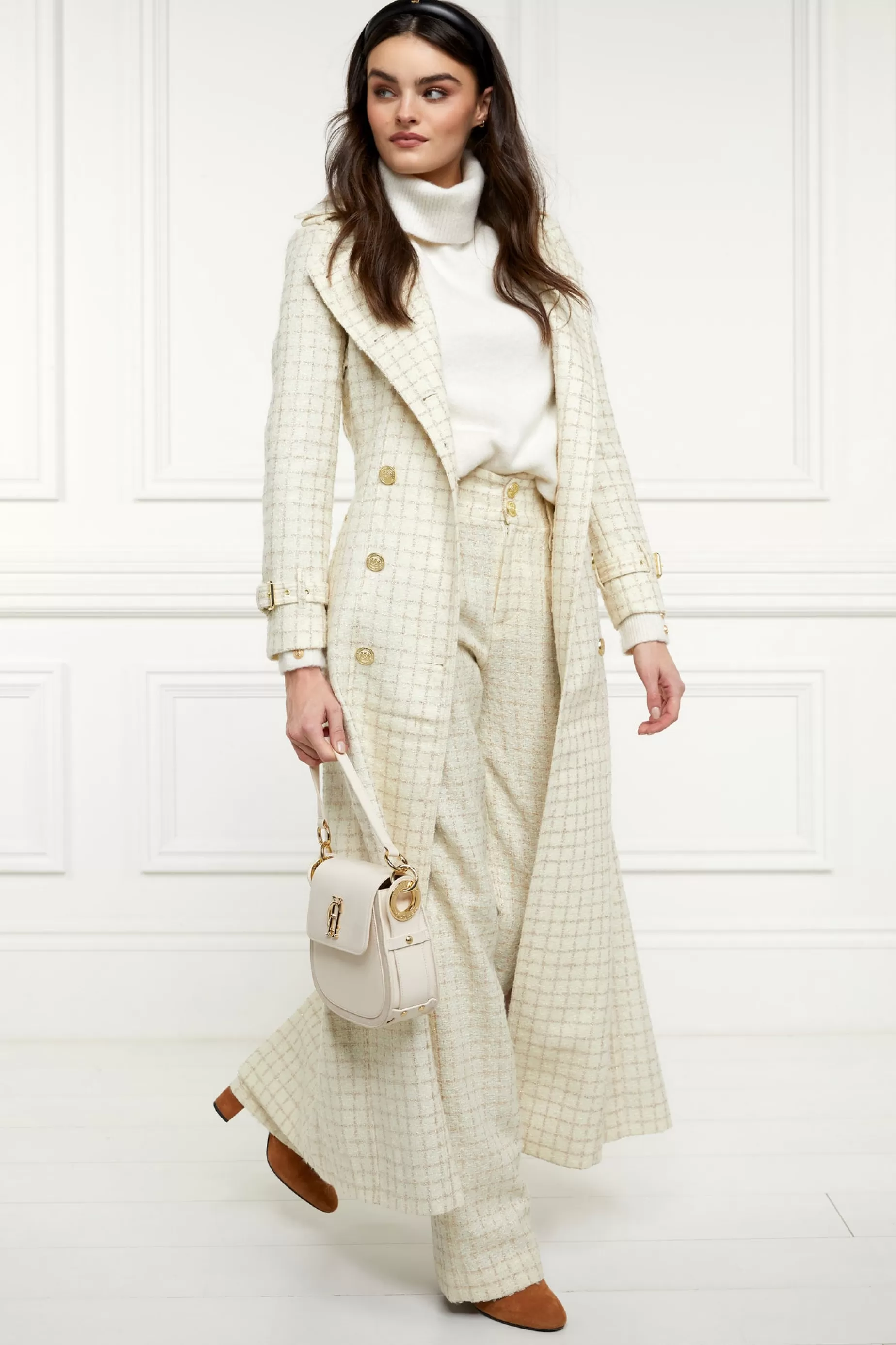 Holland Cooper Trench Coats | Coats>Full Length Marlborough Trench Coat Ivory Sparkle Tweed