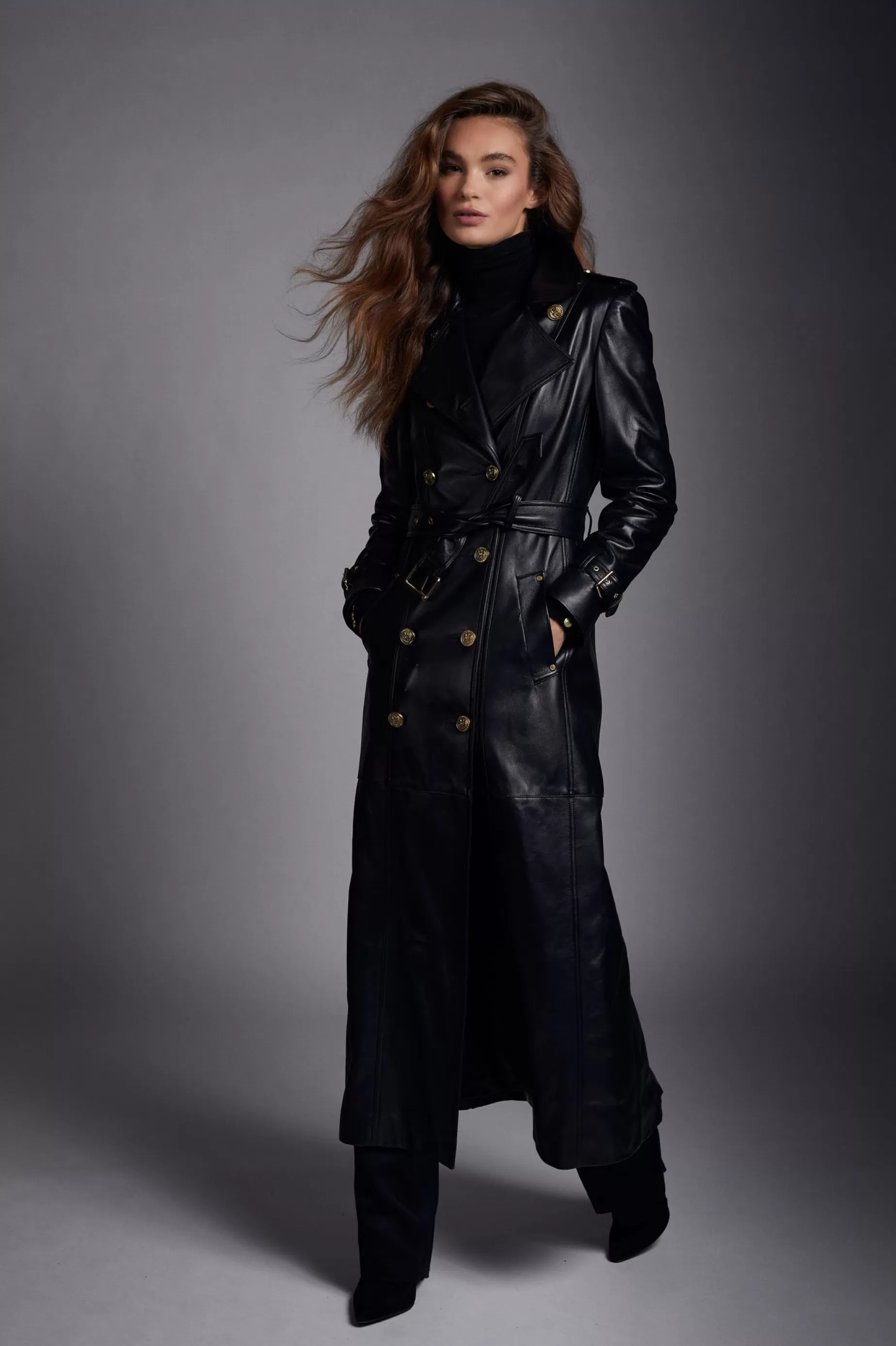 Holland Cooper Trench Coats | Coats>Full Length Marlborough Trench Coat Valencia Leather Black