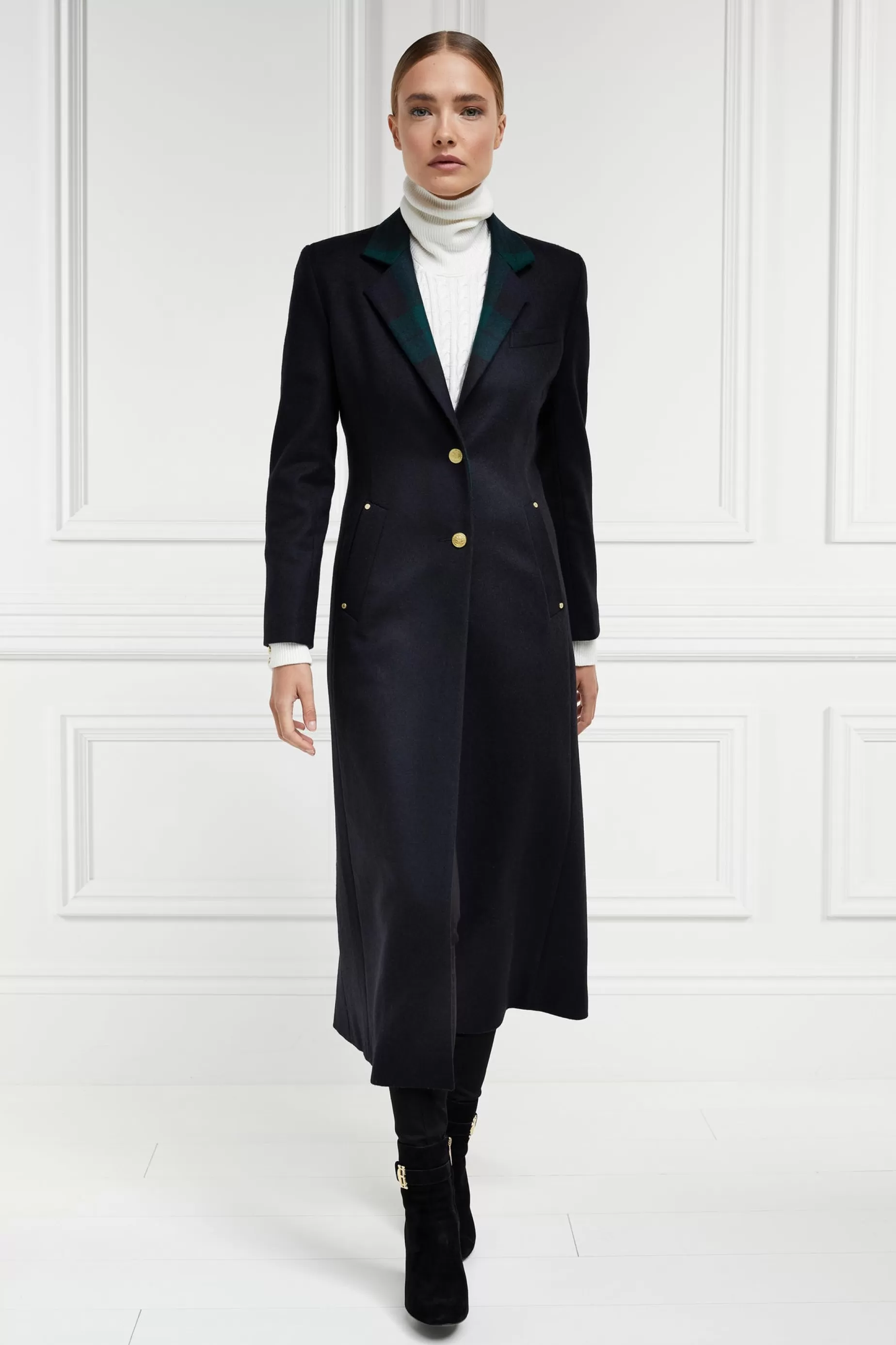 Holland Cooper Coats>Full Length Regency Coat Soft Navy Blackwatch