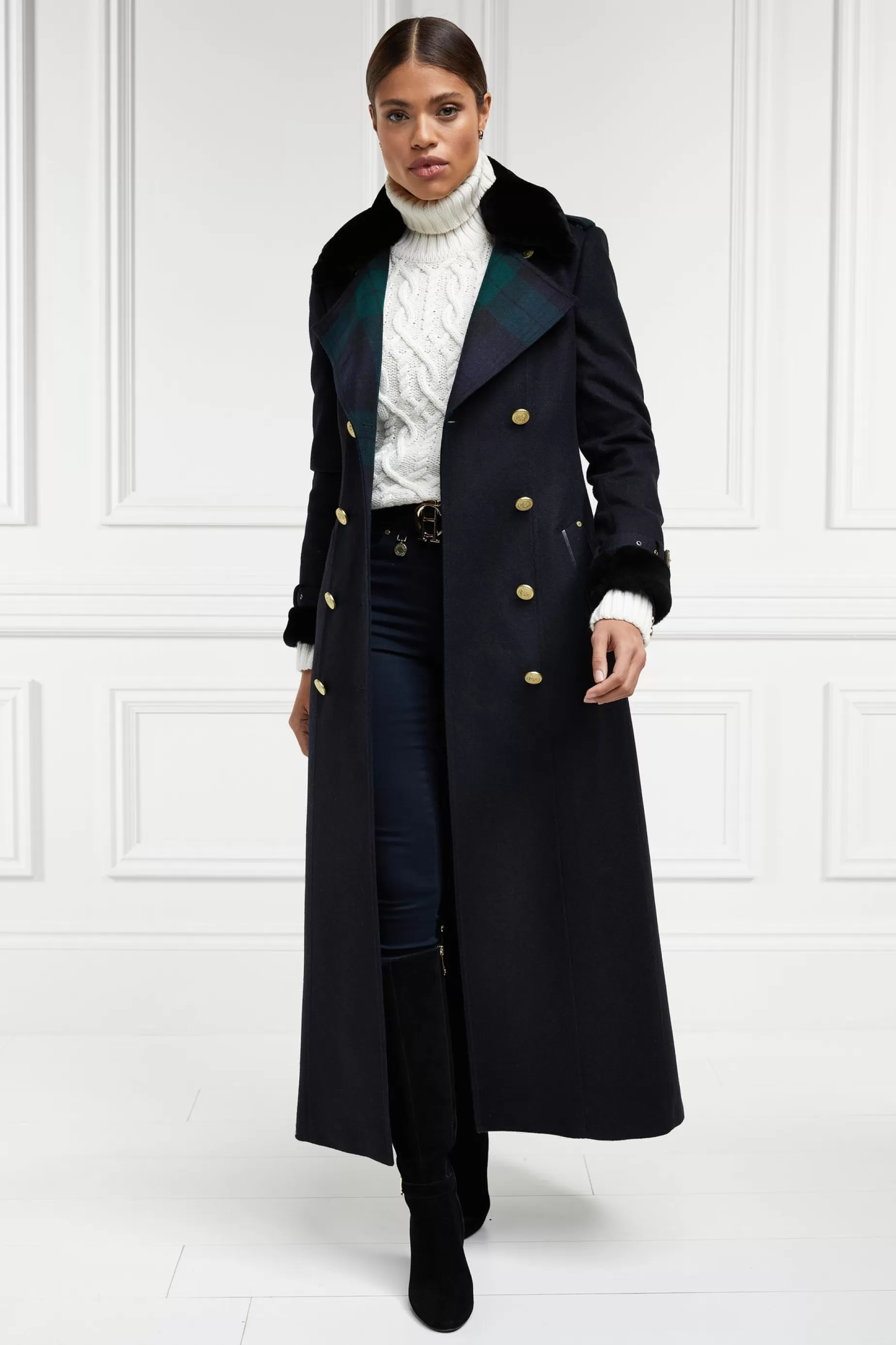 Holland Cooper Trench Coats | Coats>Gold Label Trench Soft Navy Blackwatch