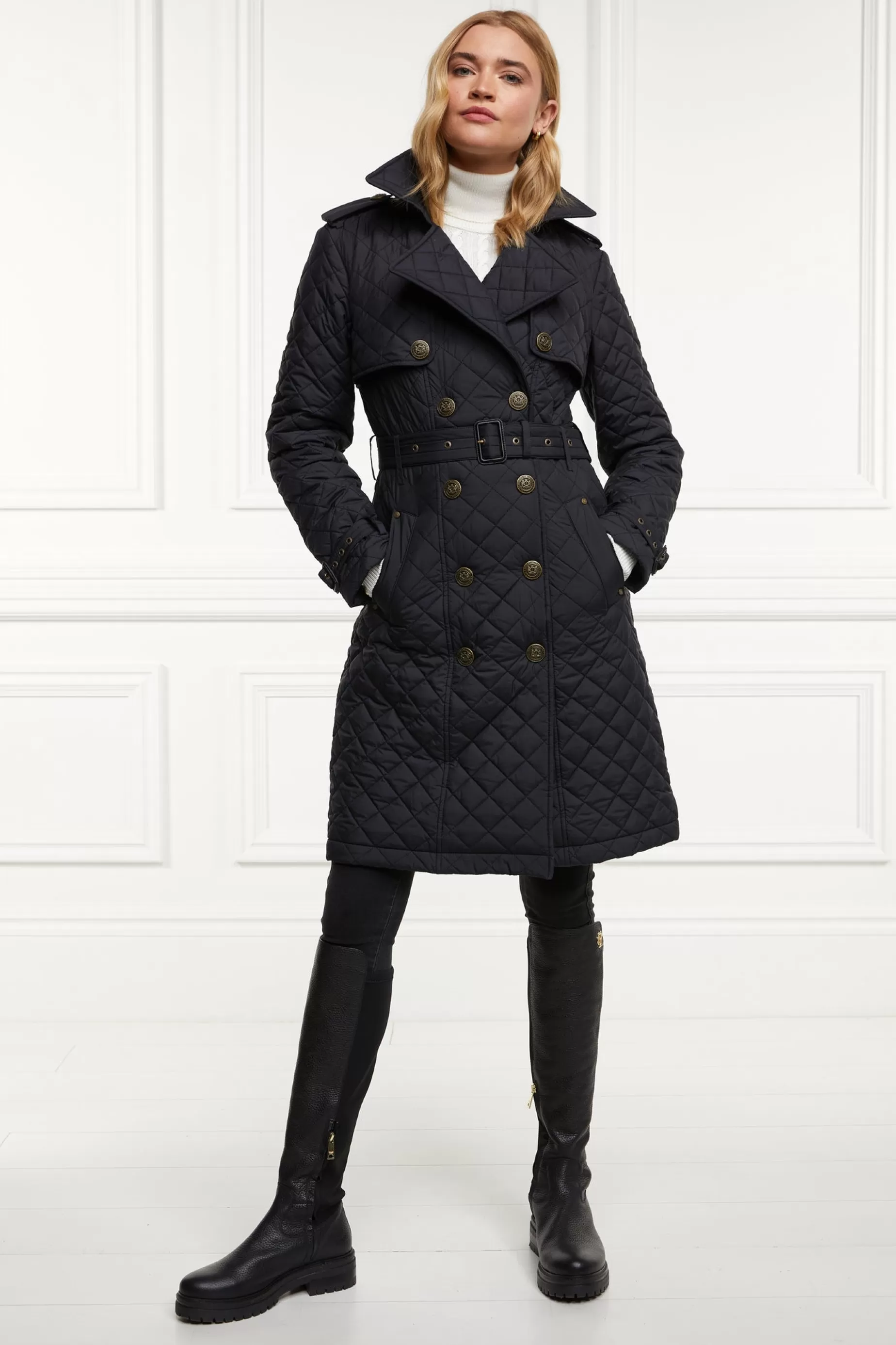 Holland Cooper Trench Coats | Coats>Grayson Quilted Trench Coat Black