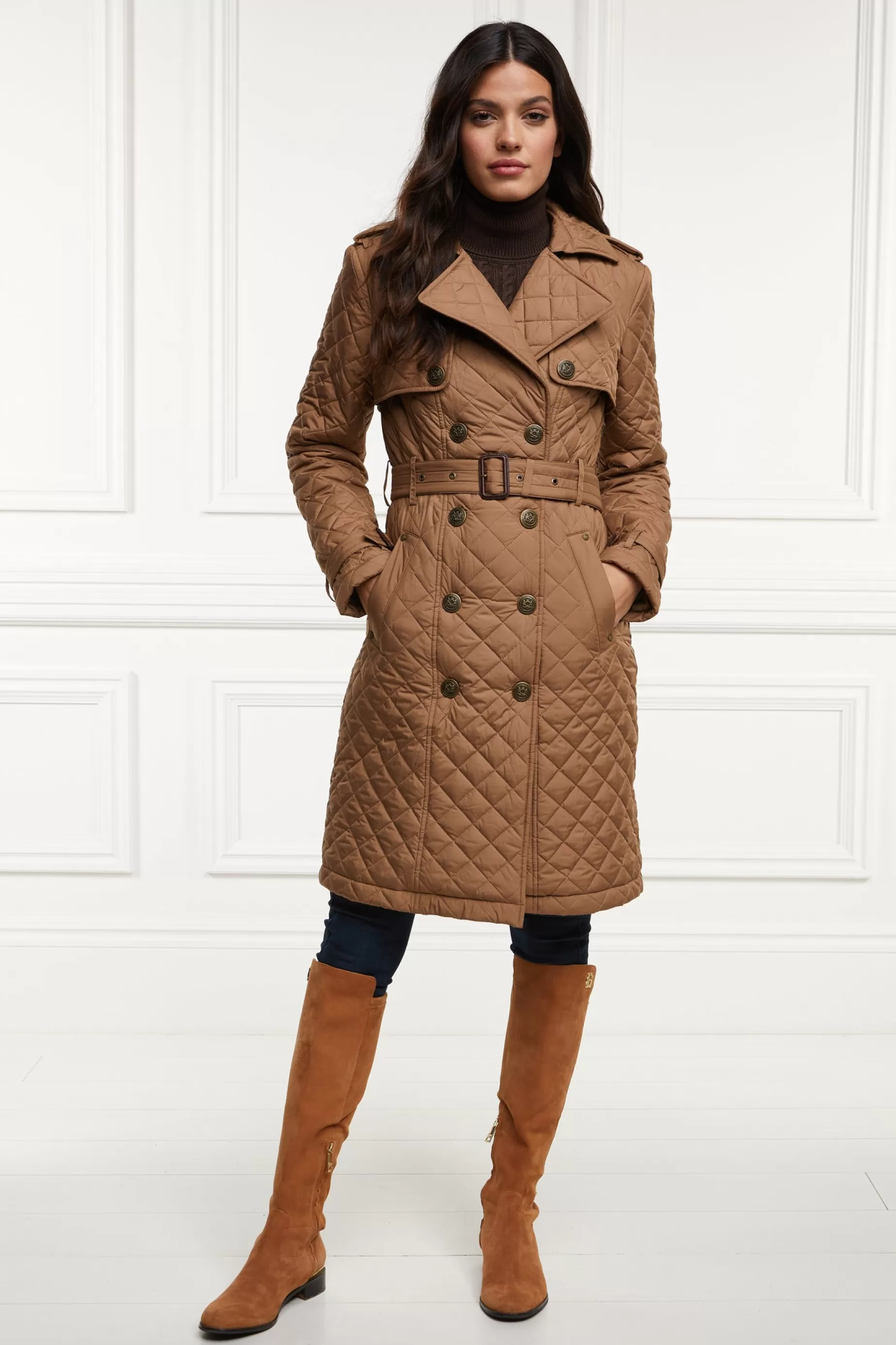 Holland Cooper Trench Coats | Coats>Grayson Quilted Trench Coat Coffee